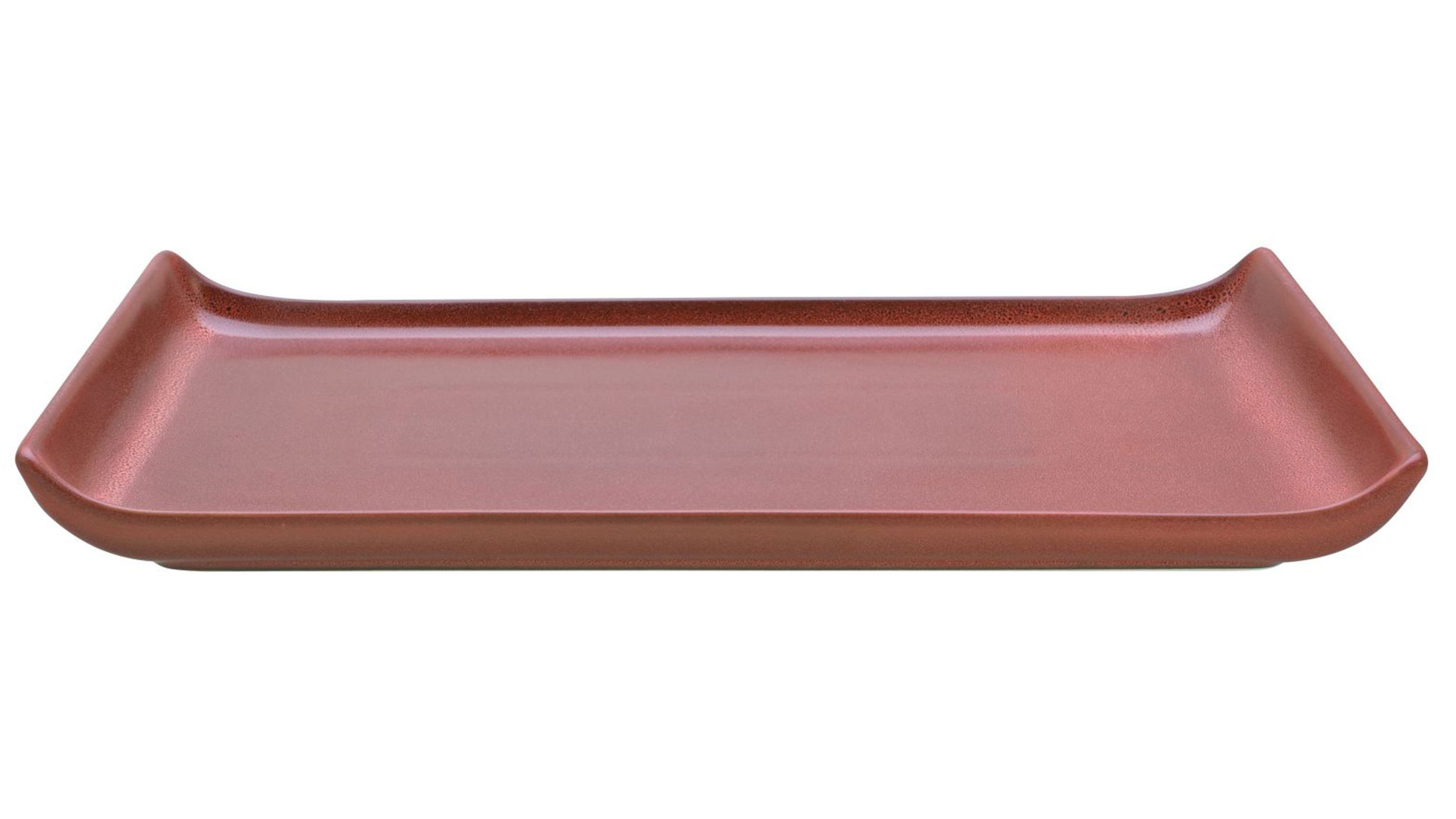Rechteckige BBQ Platte mit erhöhten Ecken in dunkelroter Farbe