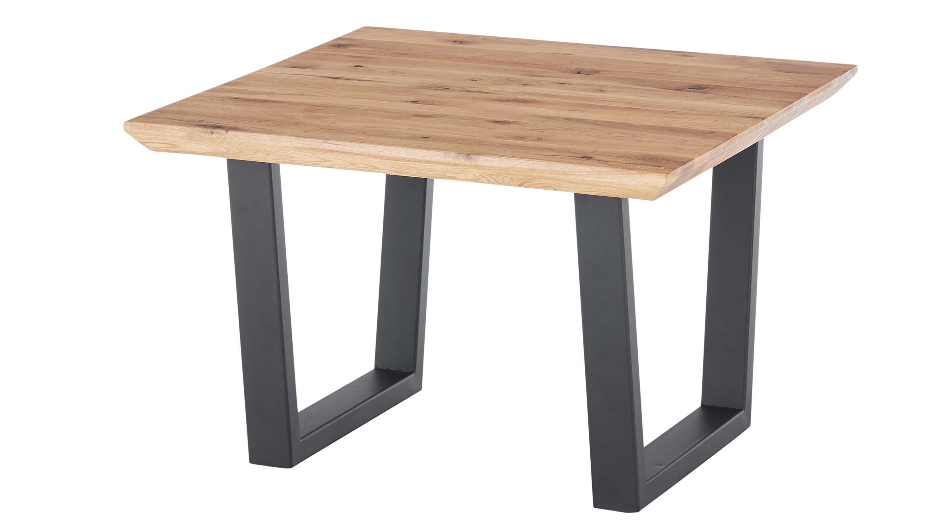 Quadratischer Couchtisch mit Holzplatte und Metallbeinen Quadratischer Couchtisch mit hellbrauner Holzplatte und schwarzen Metallbeinen