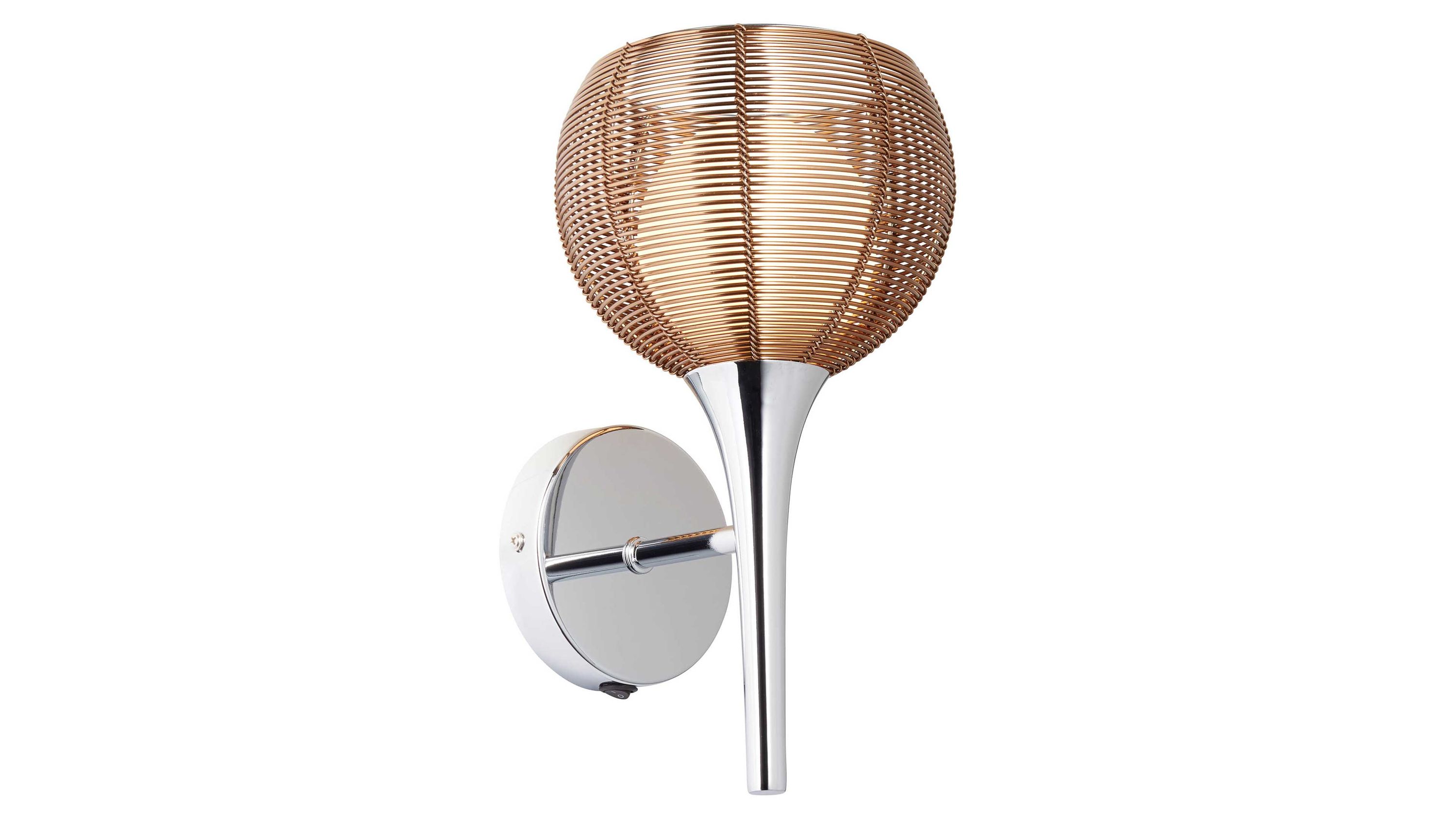 Wandlampe mit rundem bronzefarbenem Stahldrahtschirm und verchromtem Halter