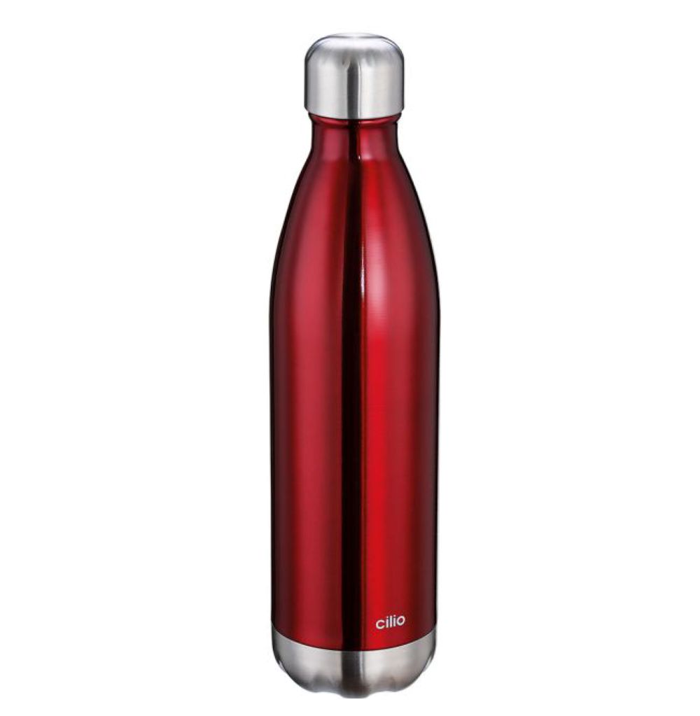 Elegante Flasche in Rot mit glänzenden Akzenten frontal aufgenommen