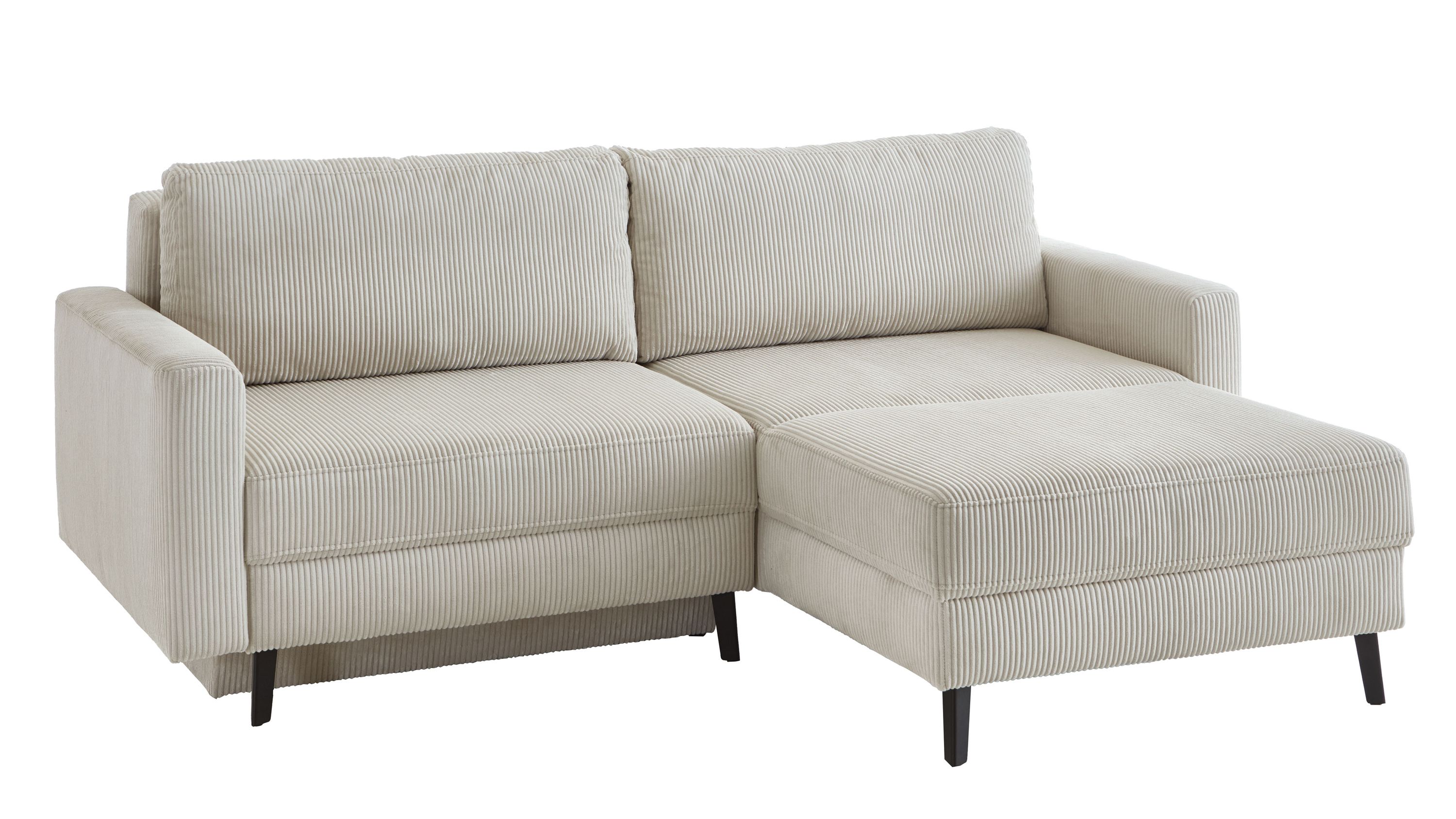 Ecksofa mit Schlaffunktion naturfarbener Cordbezug schwarze Metallfüße