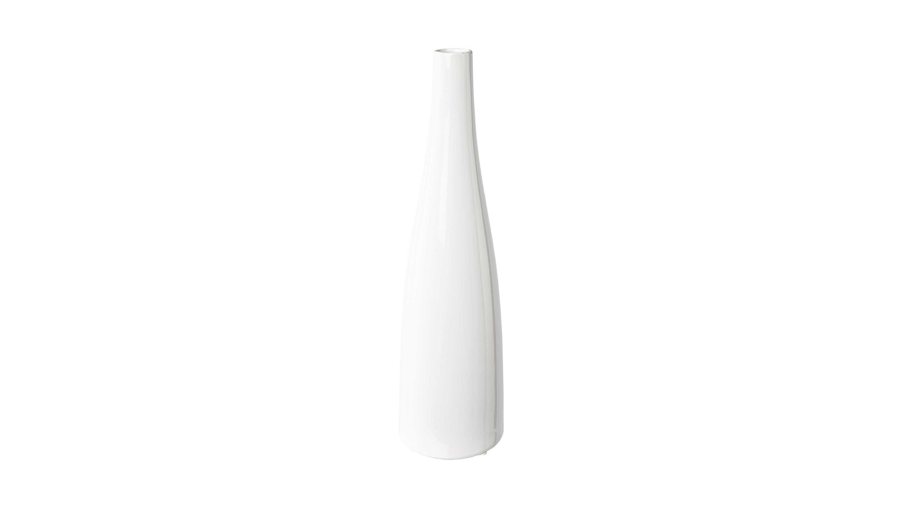 Schlanke weiße Vase mit schmalem Hals und rundem Boden