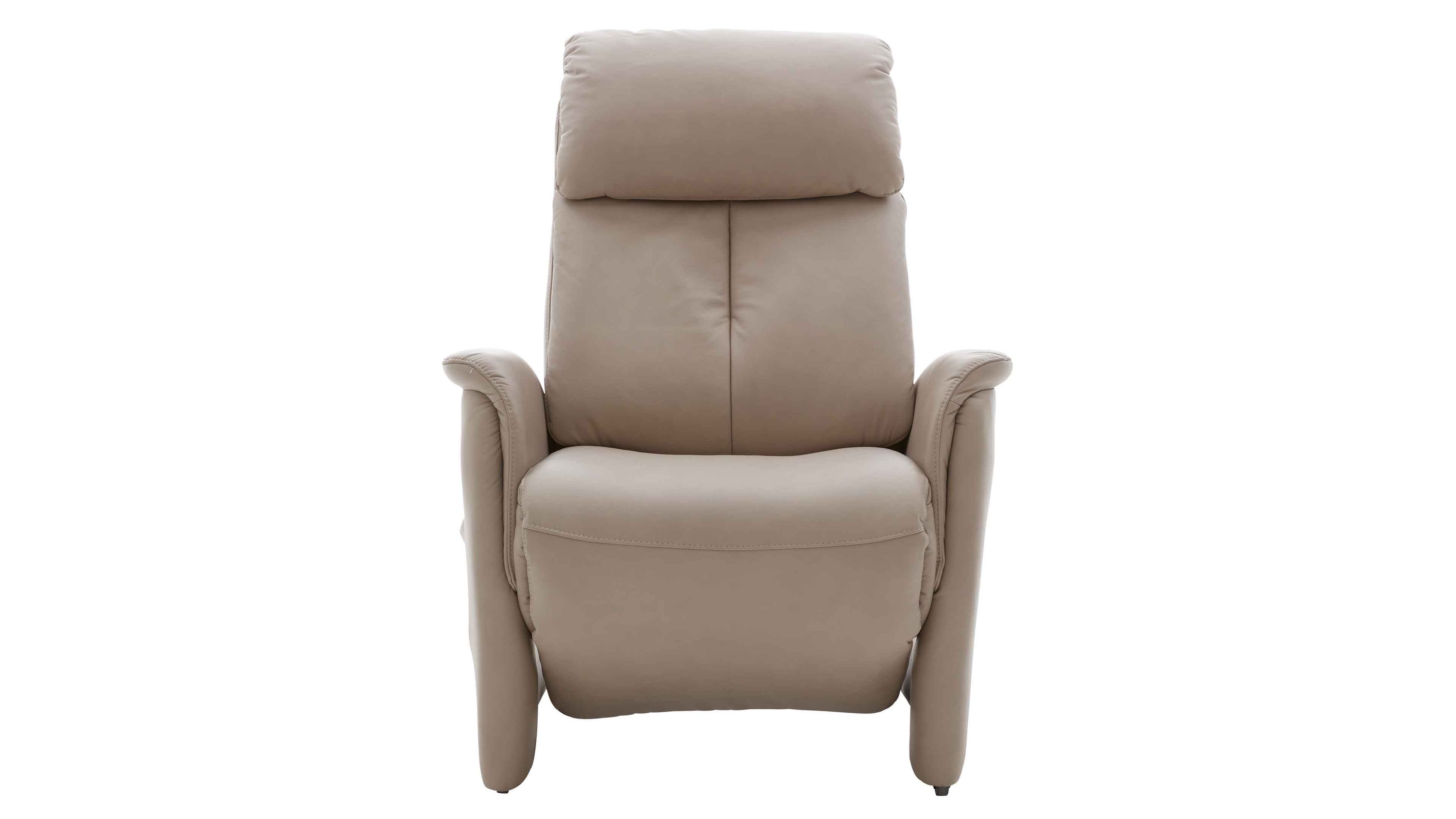 Relaxsessel in perlfarbenem Leder mit hoher Rückenlehne Relaxsessel mit hoher Rückenlehne und Armlehnen in perlfarbenem Leder