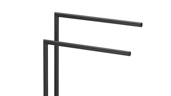 Zwei parallele Handtucharme aus schwarzem Stahl Teil eines freistehenden Handtuchhalters