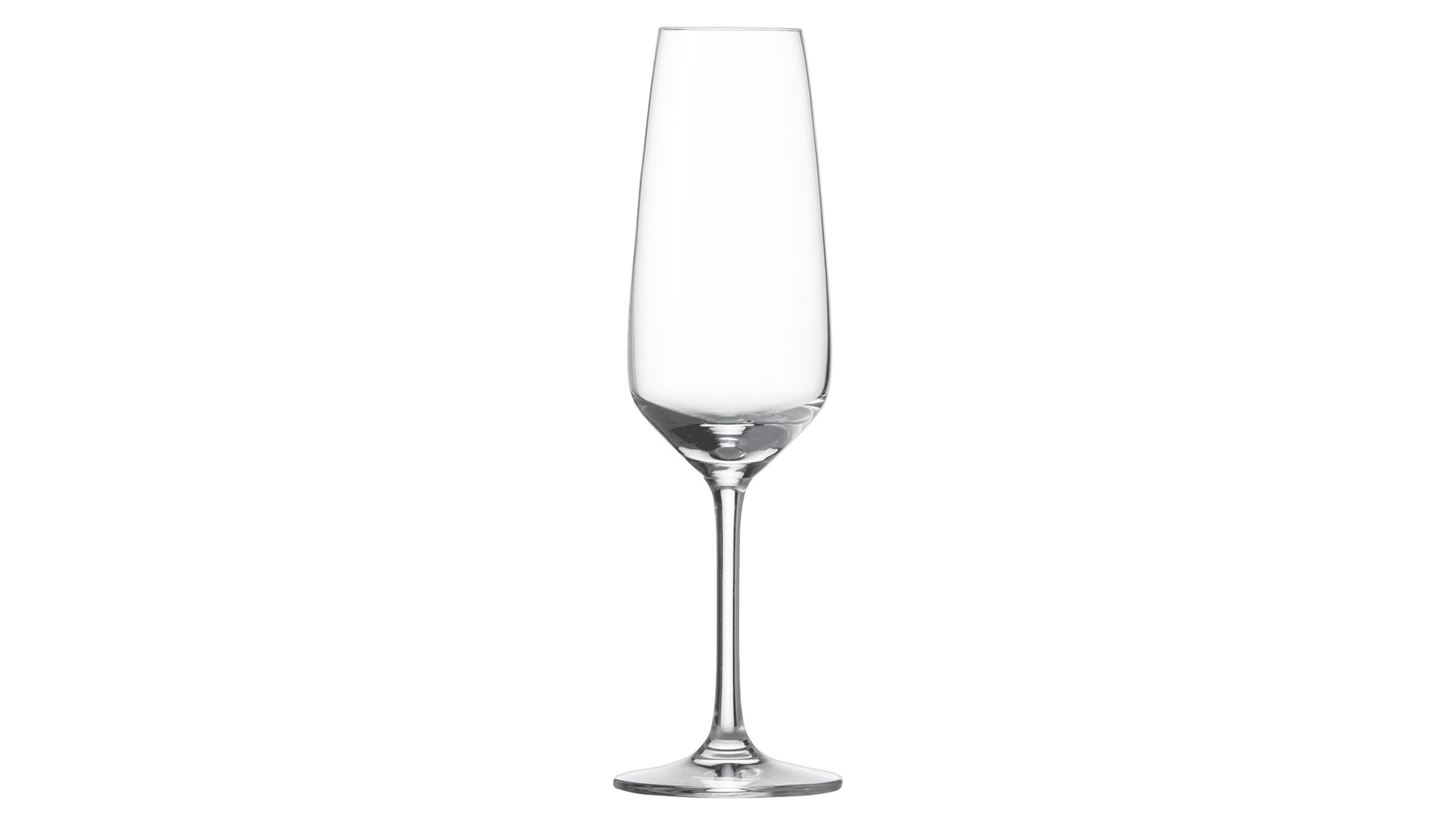 Klares Sektglas mit langem Stiel und tulpenförmiger Kelchform