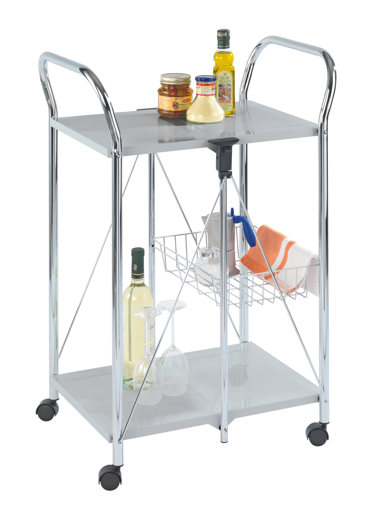 Wenko Servierwagen Beistellwagen Küchenwagen Wagen Sunny Silber 44x56,5x90,5 cm Leichtlaufrollen