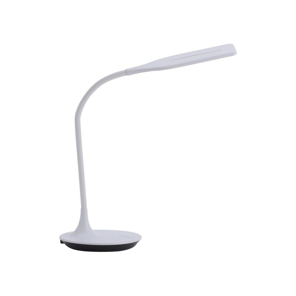 Design-Tischlampe in weiß mit geschwungener Form auf weißem Hintergrund