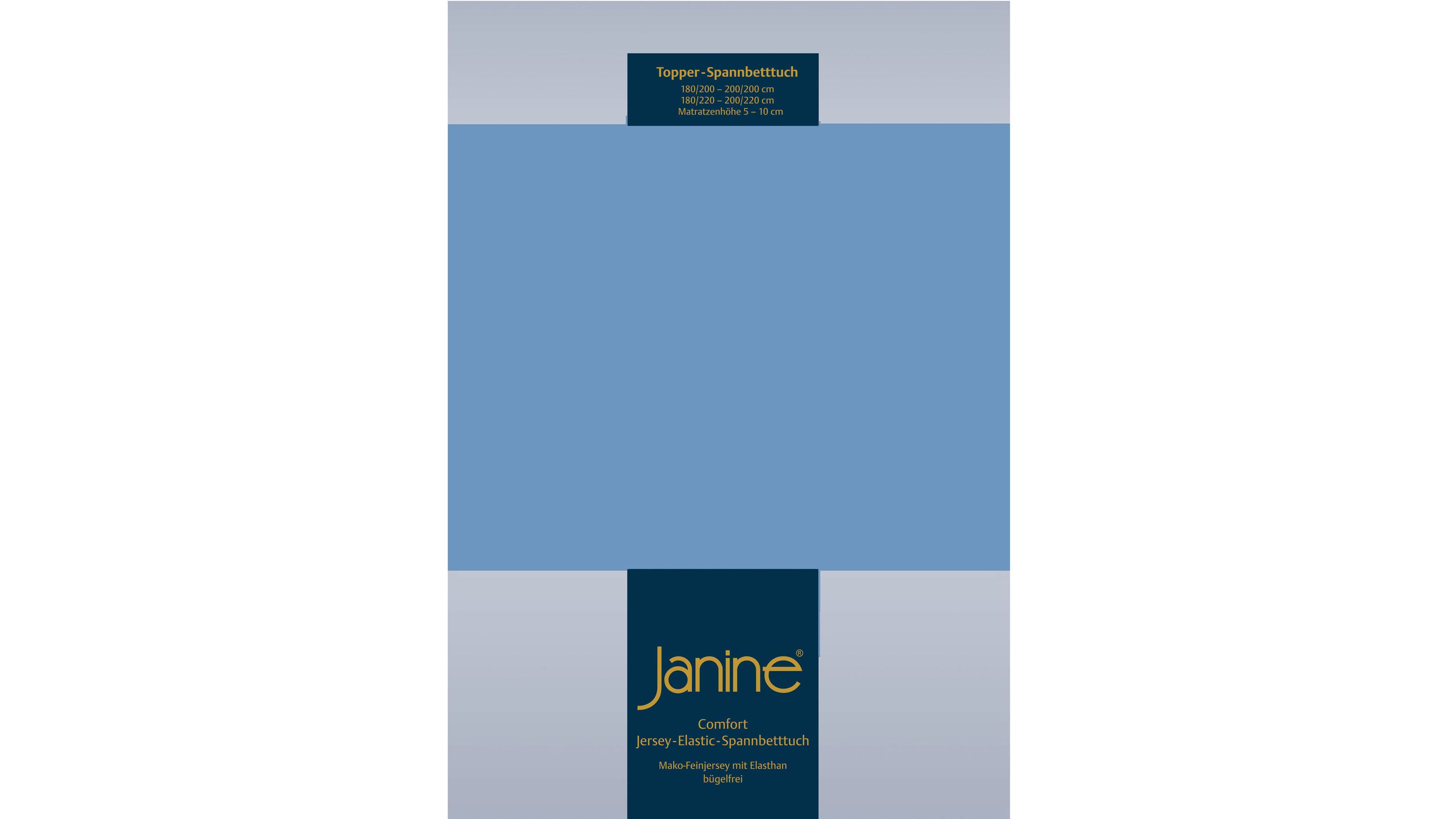 Blaues Spannbettlaken mit elastischem Rand und sichtbarem Markenlogo Janine