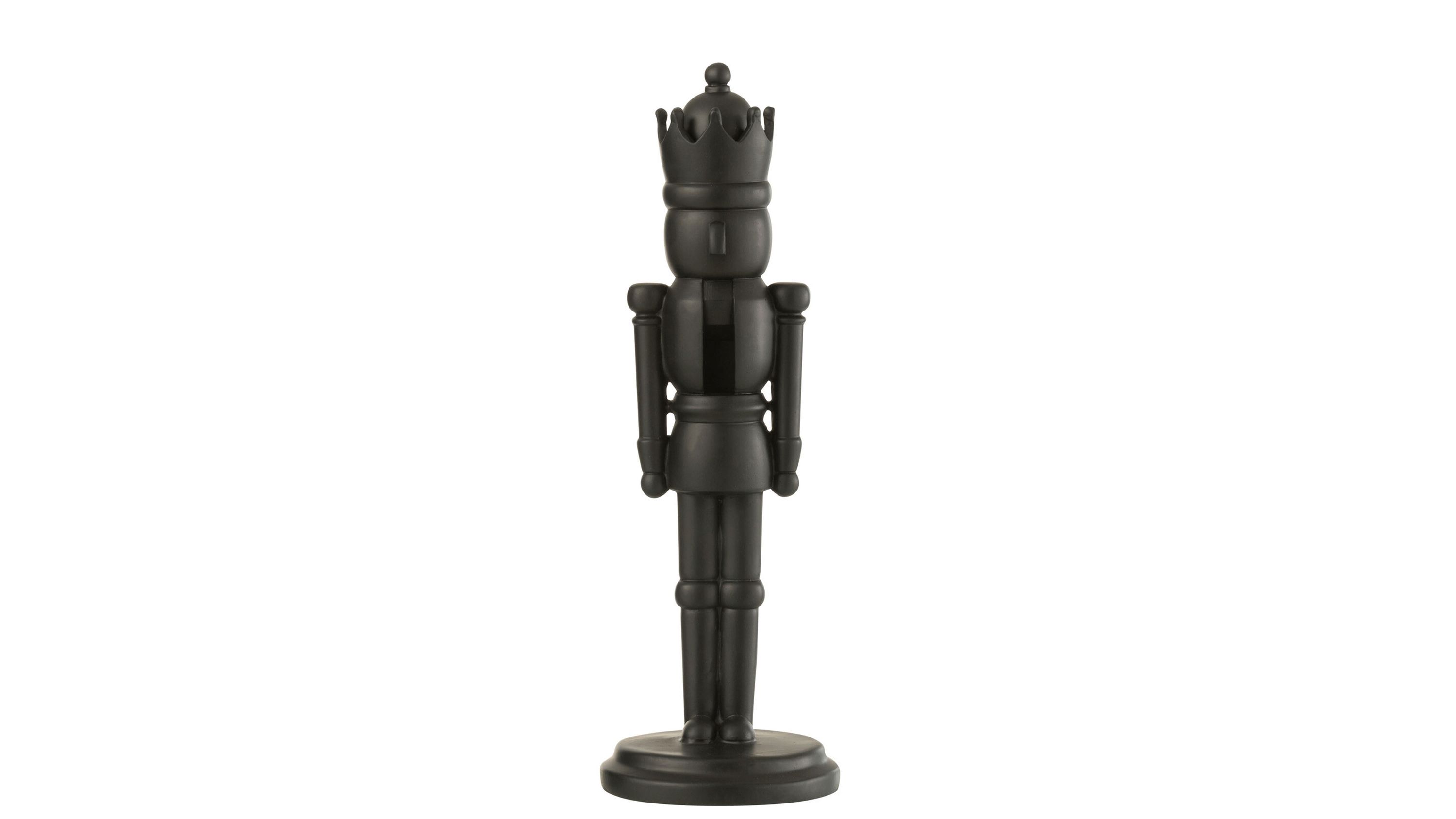 Schwarze Nussknackerfigur mit Krone und rundem Sockel aus Polyresin