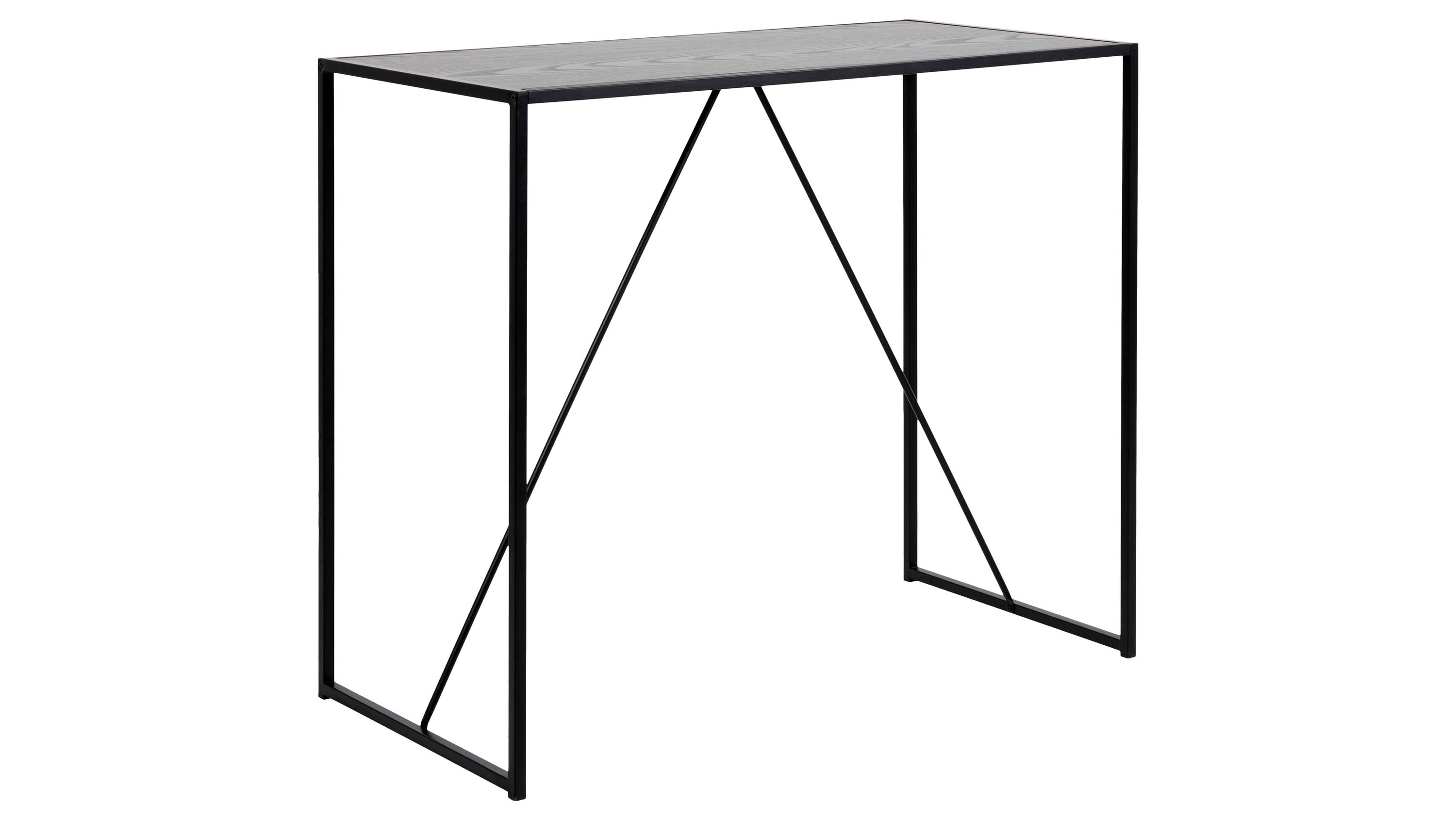 Schwarzer Bartisch mit rechteckiger Tischplatte und Metallgestell mit diagonalen Verstrebungen