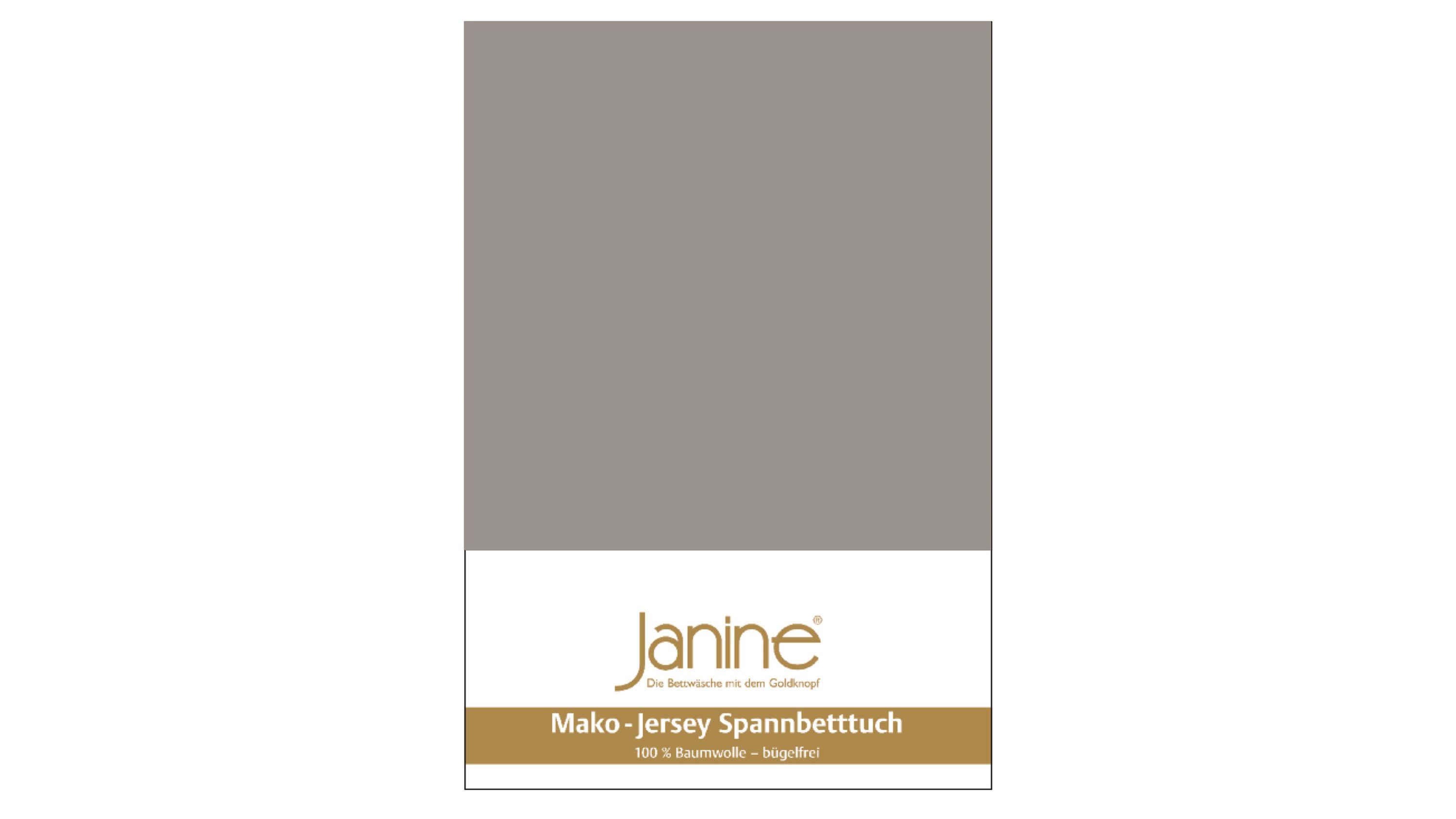 Spannbettlaken in einfarbigem Grau mit Verpackung und Markenlogo Janine