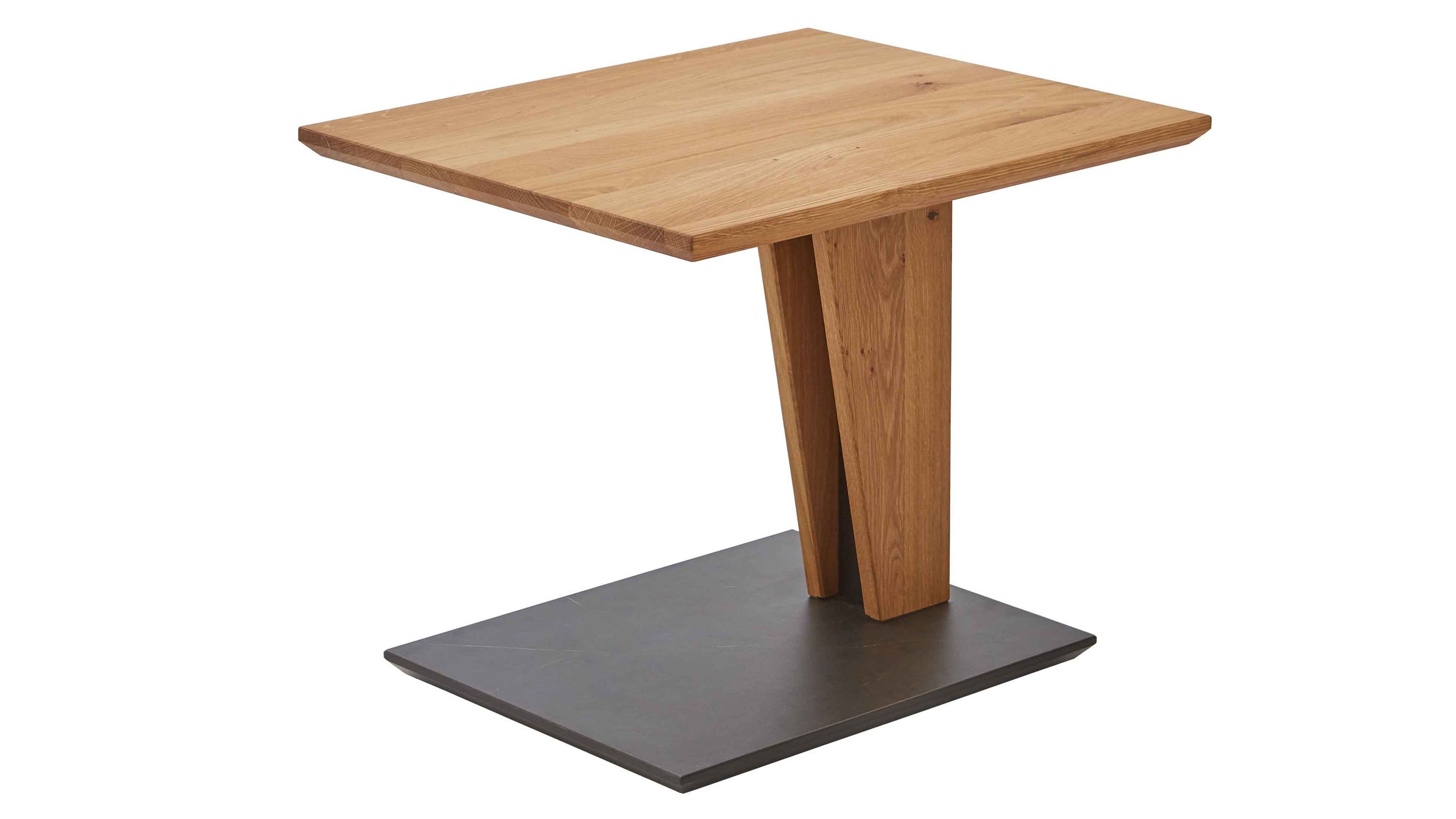Quadratischer Couchtisch mit Holzgestell und dunkler Tischplatte Quadratischer Couchtisch mit hellem Holzgestell und dunkler rechteckiger Tischplatte