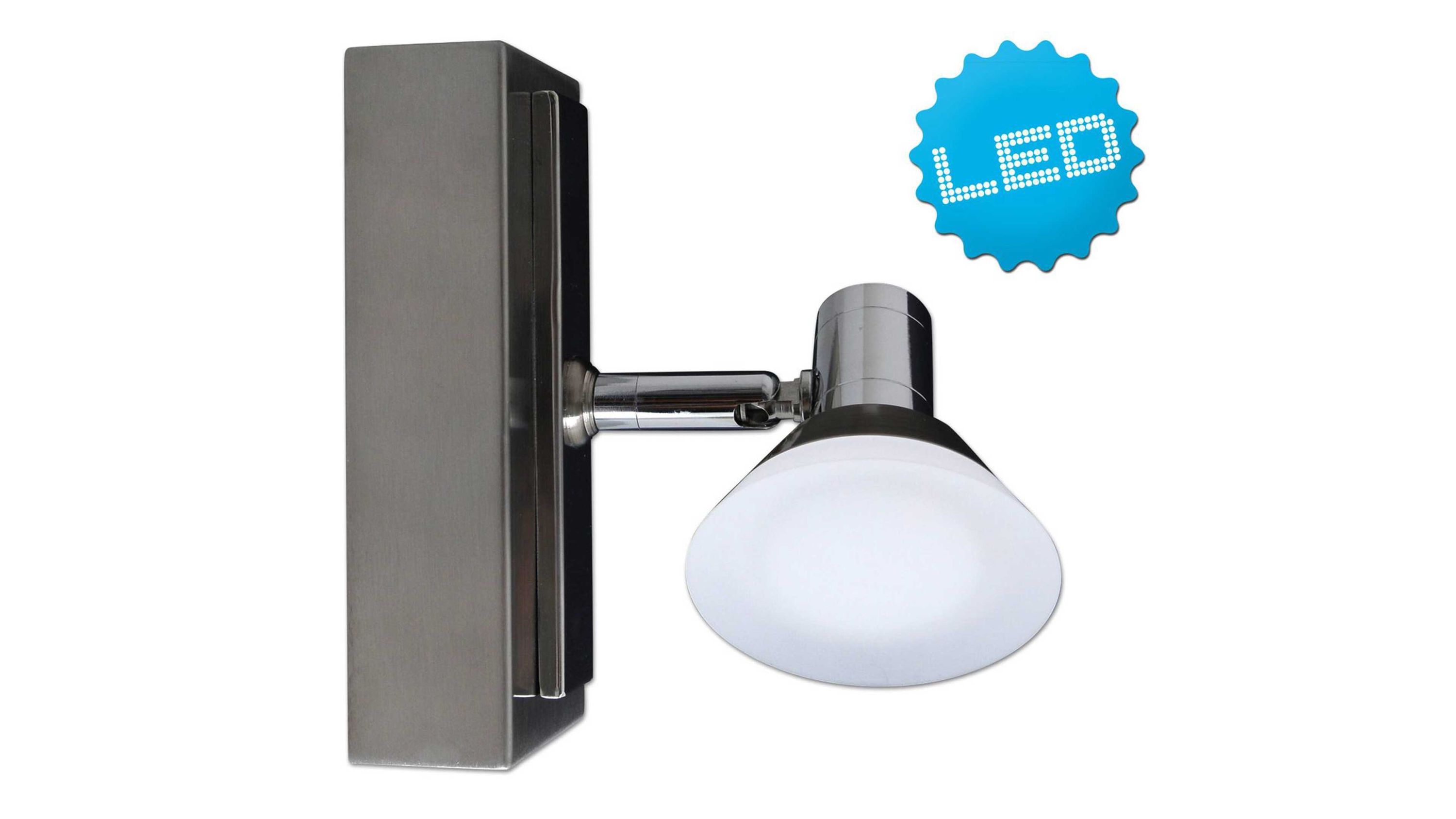 LED Wand- und Deckenspot mit rundem Glaslampenschirm und rechteckiger Halterung Wand- und Deckenspot mit rechteckiger Halterung und rundem Lampenschirm aus Glas in Chromoptik