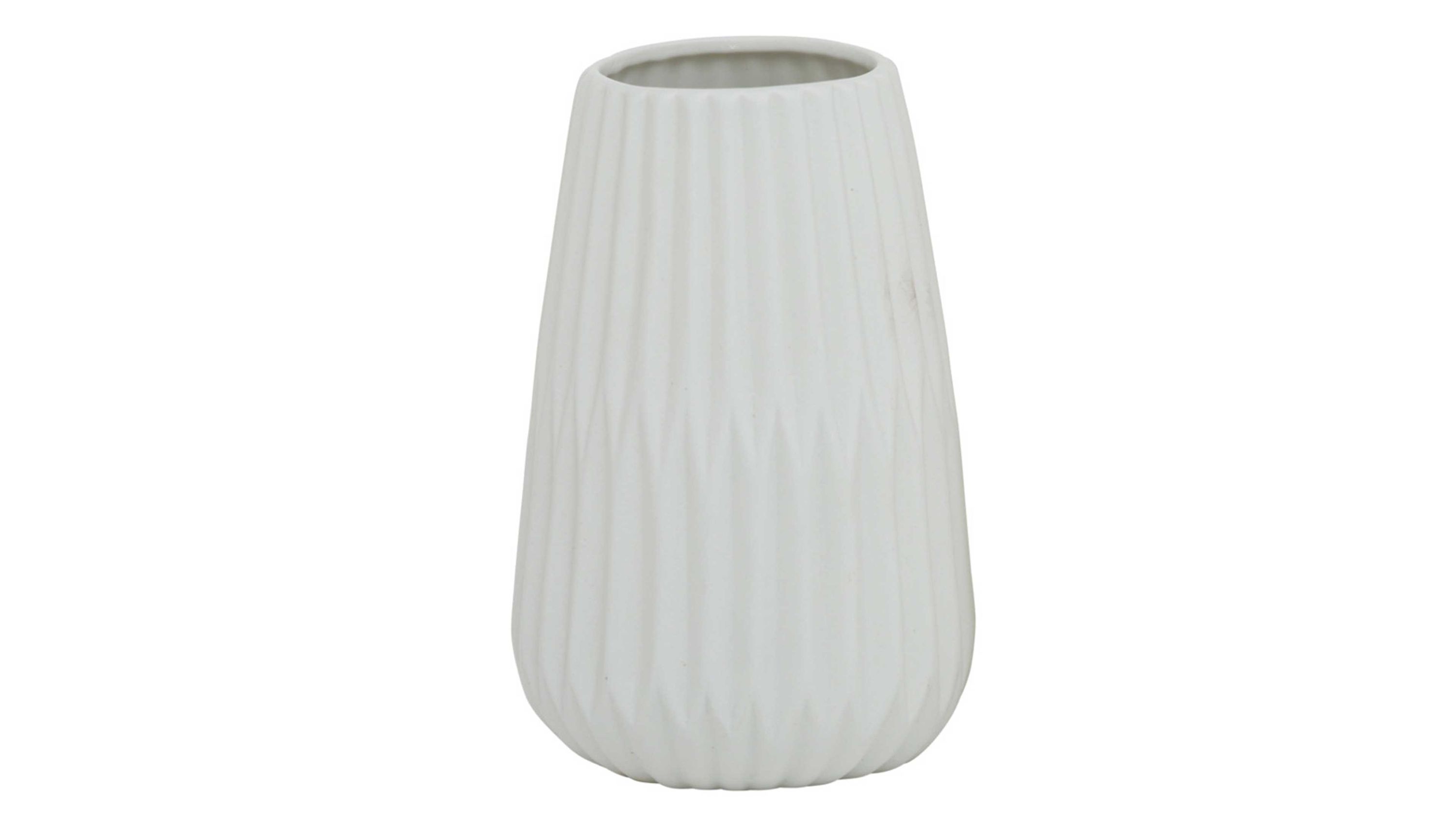 Weiße Vase mit geriffelter Oberfläche und schmaler Öffnung