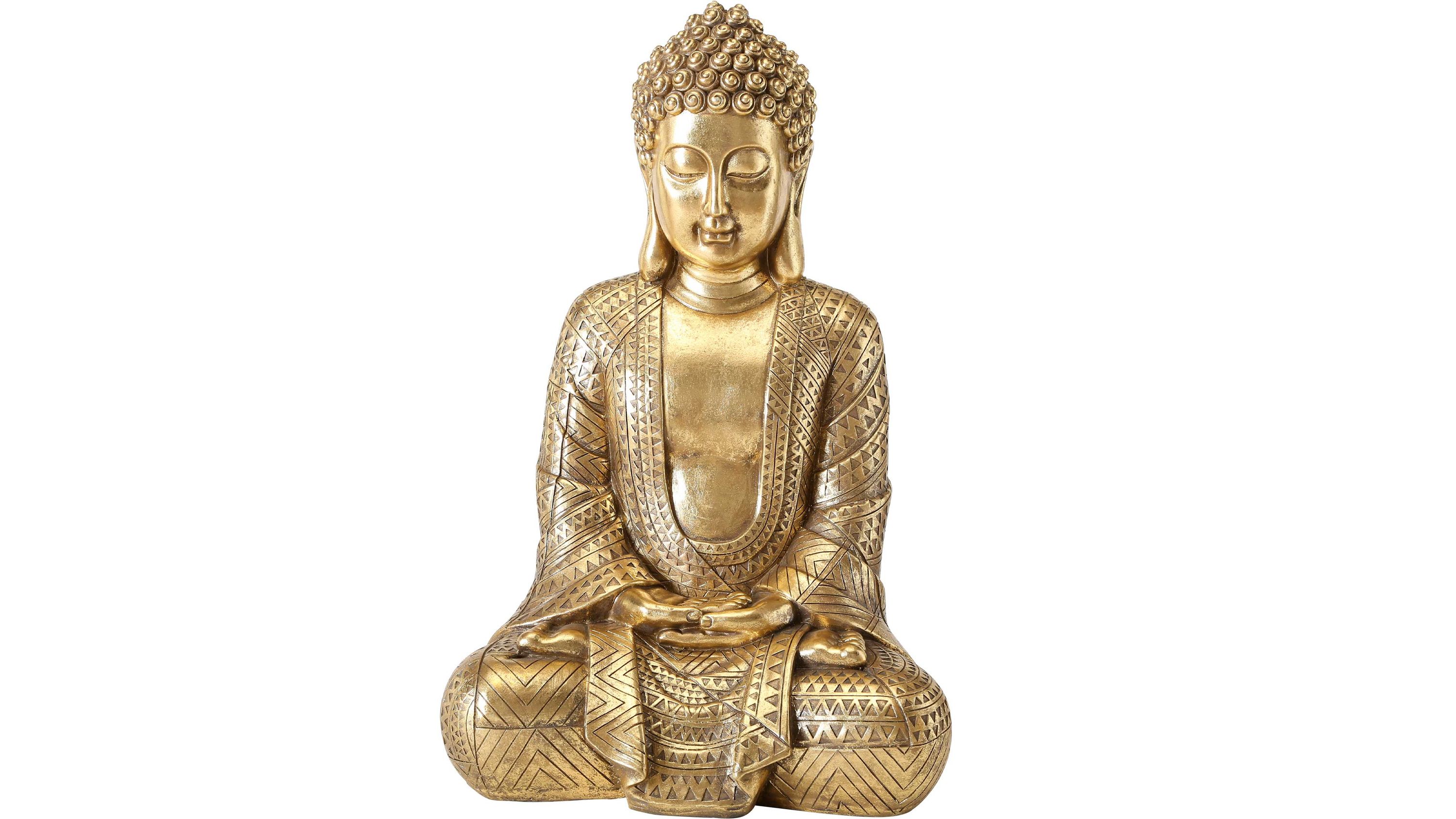 Sitzende Buddha-Figur mit detailliertem Muster in goldener Farbe