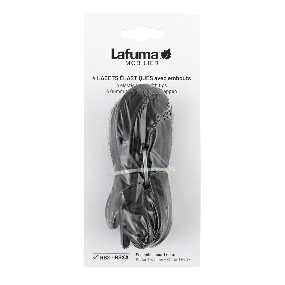 Weiße Verpackung mit elastischer Schnur, Länge 4 Meter, Marke Lafuma Mobilier, Produktkit für 1 Artikel
