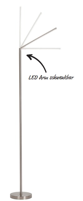 Matte Stehleuchte aus Metall mit schwenkbarem LED-Kopf  freigestellt und frontal fotografiert