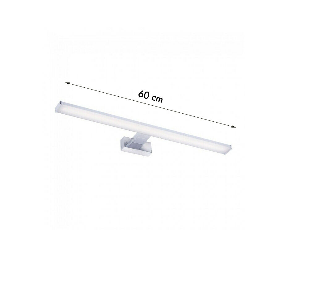 Maßskizze der Flachen Spiegelleuchte in Silberoptik, rechteckiges Design, 60 cm Breit