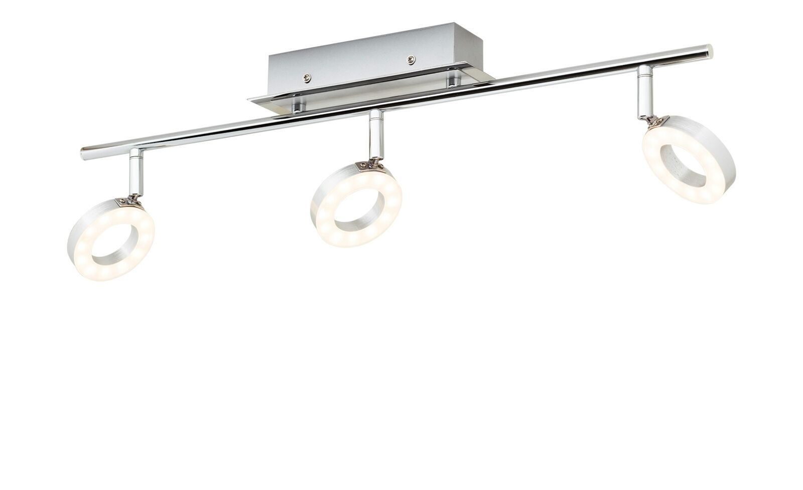 Moderne Deckenlampe mit drei schwenkbaren Lichtquellen auf gerader Halterung  aluminiumfarben