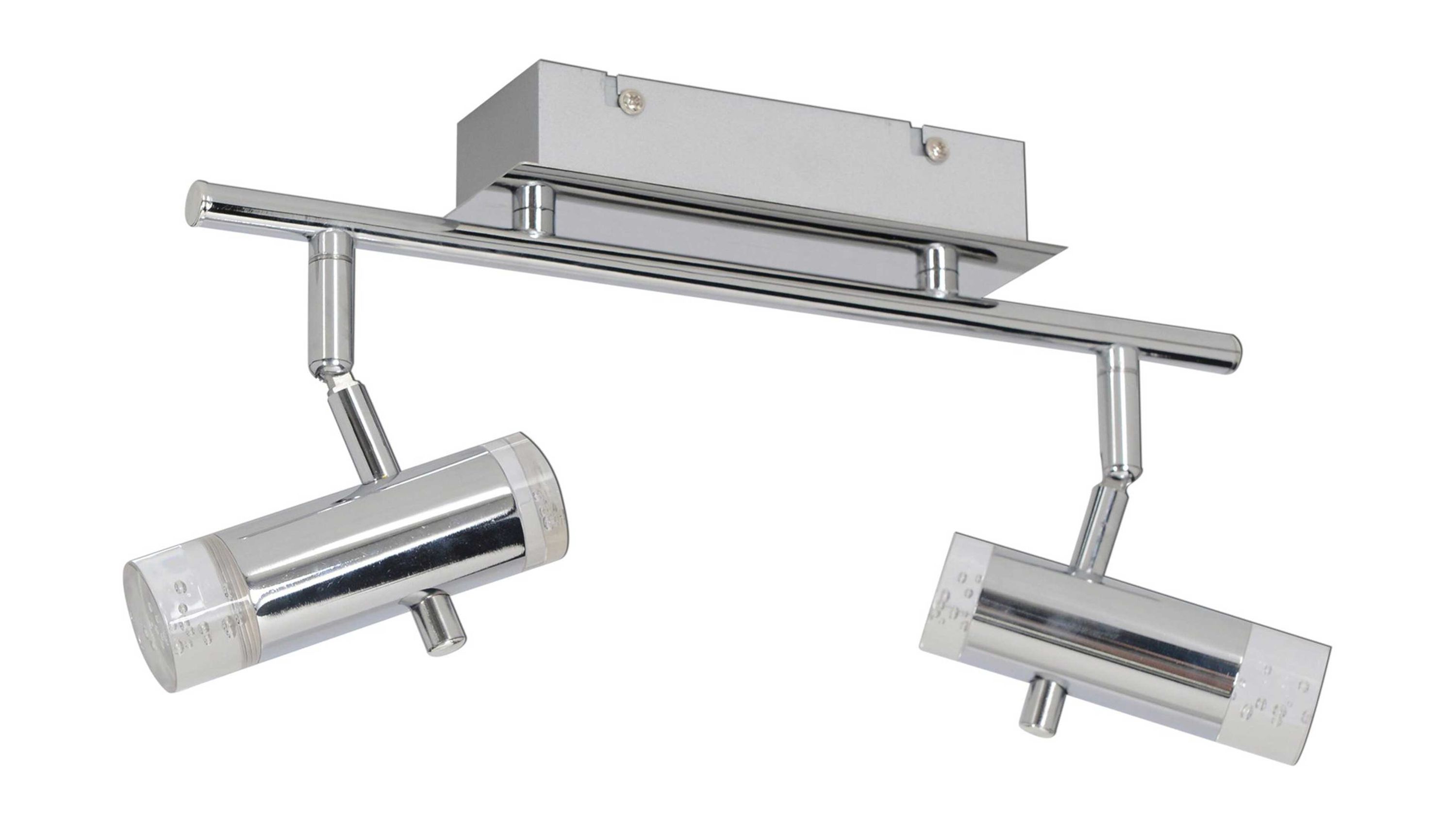 LED Wand- und Deckenspot mit zwei verstellbaren Leuchtenköpfen Zweiflammiger Wand- und Deckenspot mit zylindrischen Leuchtenköpfen in Chrom und Acryl