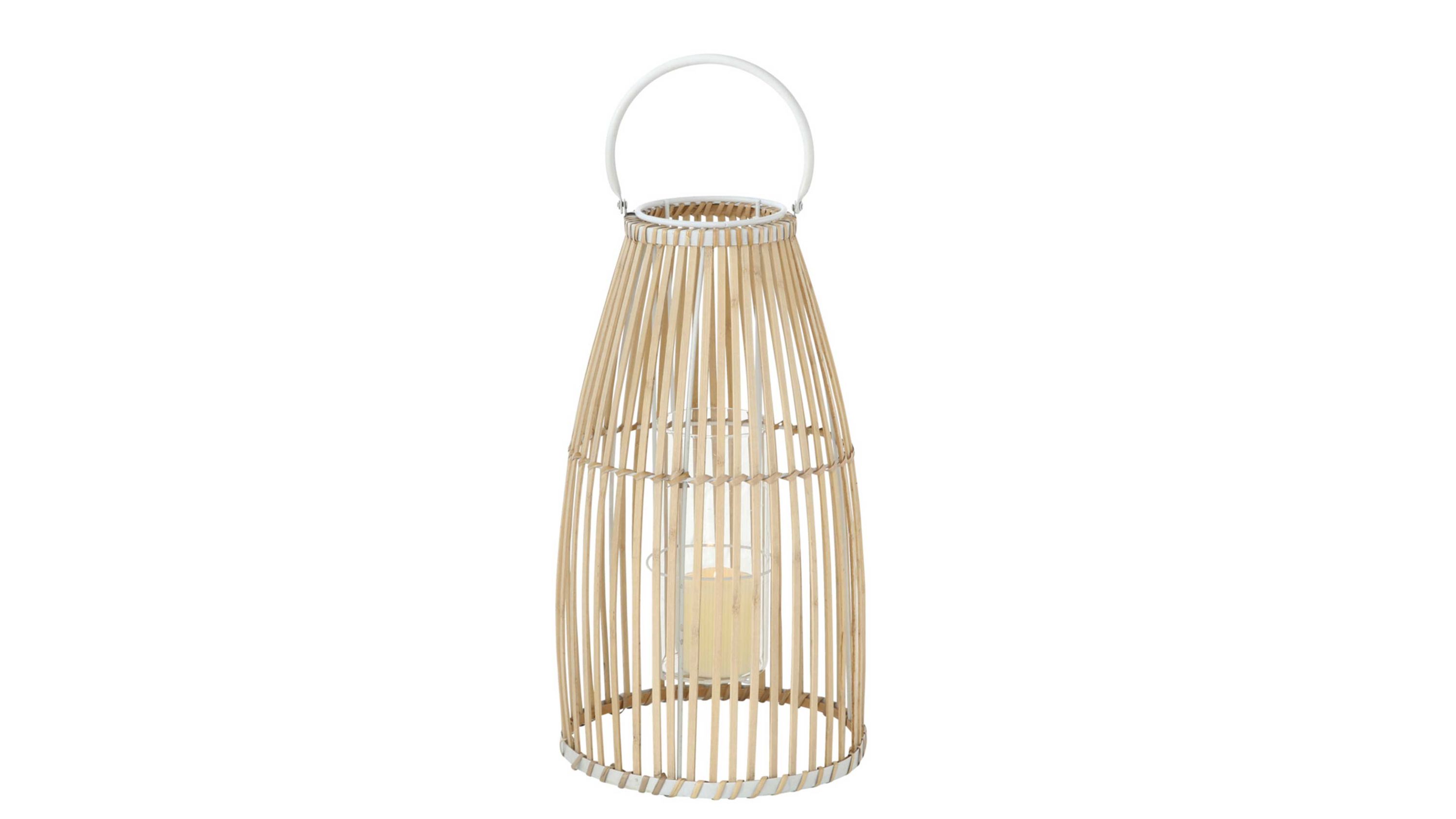 Windlicht Flint Bambus & weißes Metall  Höhe ca. 44 cm