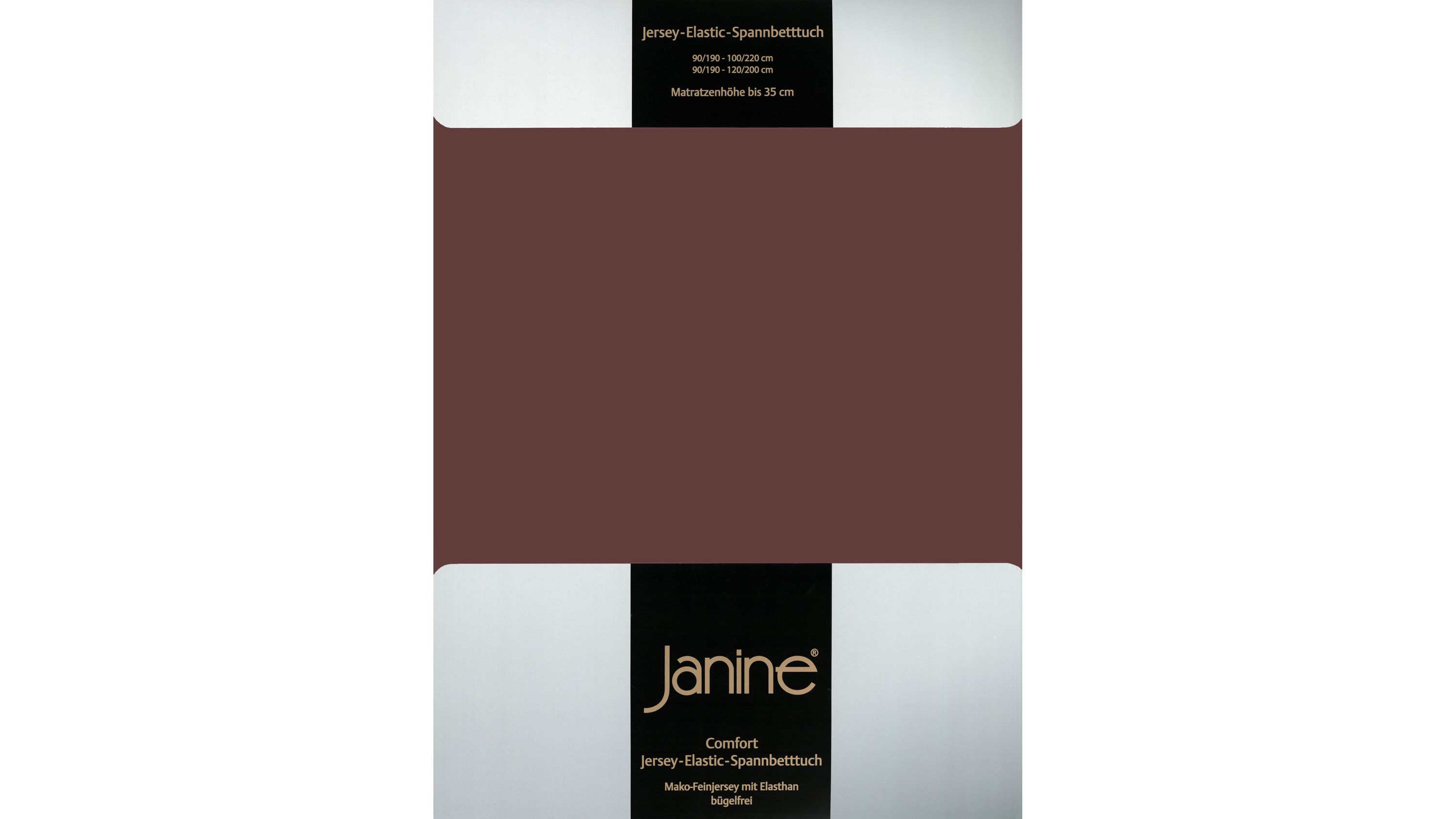 Dunkelbraunes Spannbettlaken aus Jersey mit elastischem Rand Dunkelbraunes Jersey-Spannbettlaken mit elastischem Rand auf weißem Hintergrund
