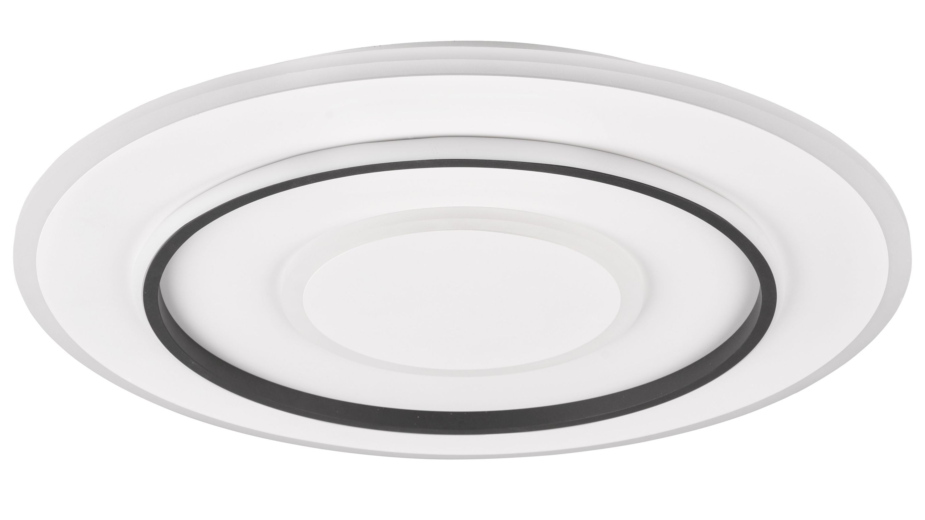 Runde weiße Deckenlampe mit schwarzem Ring in der Mitte