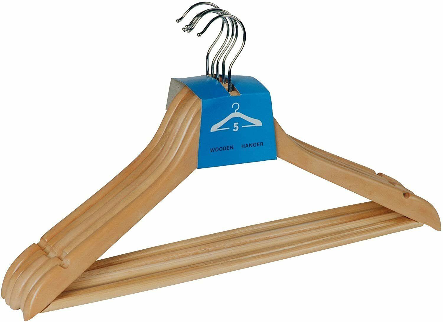 Kleiderbügel aus braunem Massivholz mit Hosensteg  Rockeinkerbung und drehbarem Haken  5er-Set