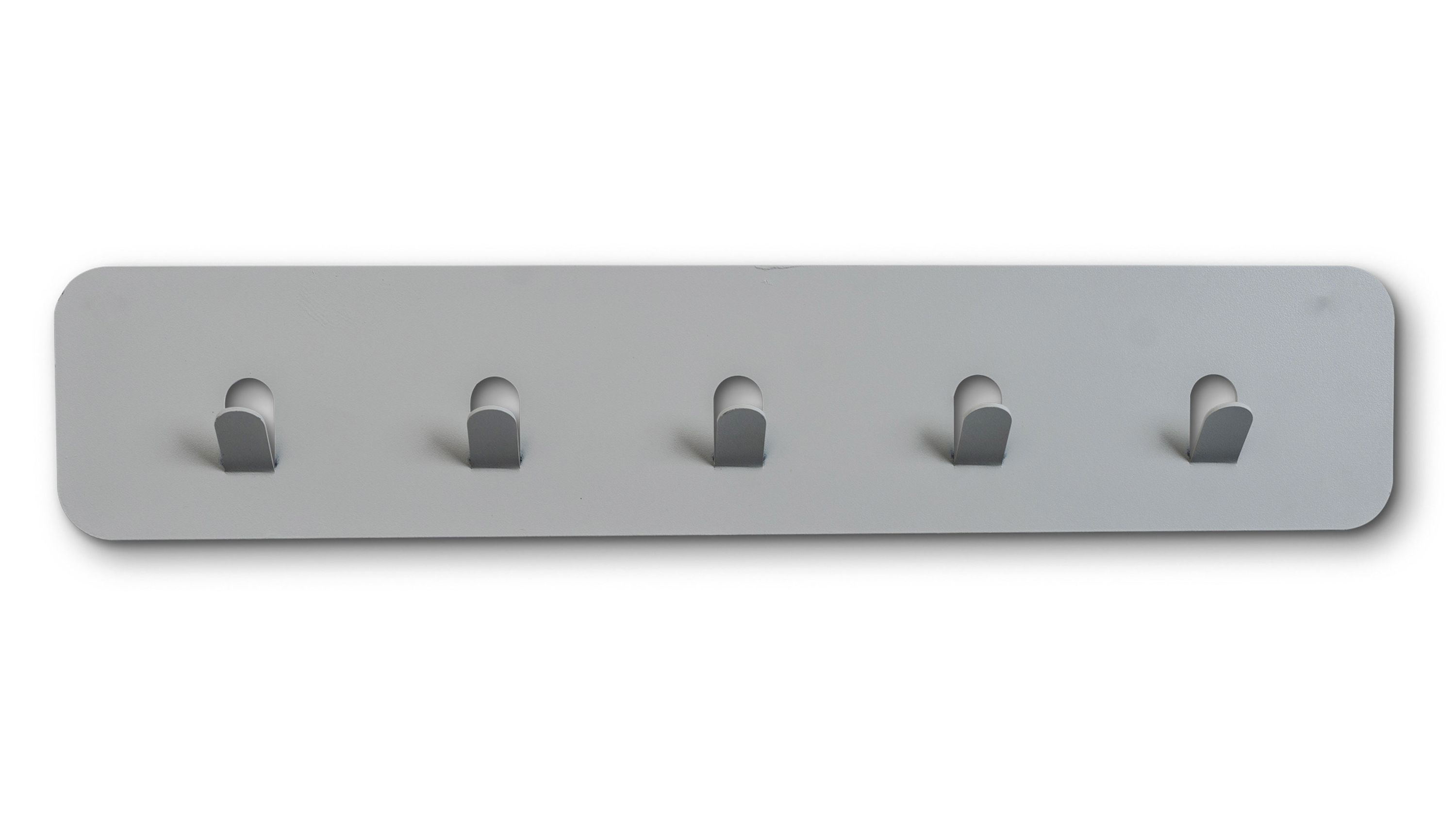 Garderobenleiste mit fünf Haken in Grau Garderobenleiste mit fünf Haken in grau rechteckig mit abgerundeten Ecken