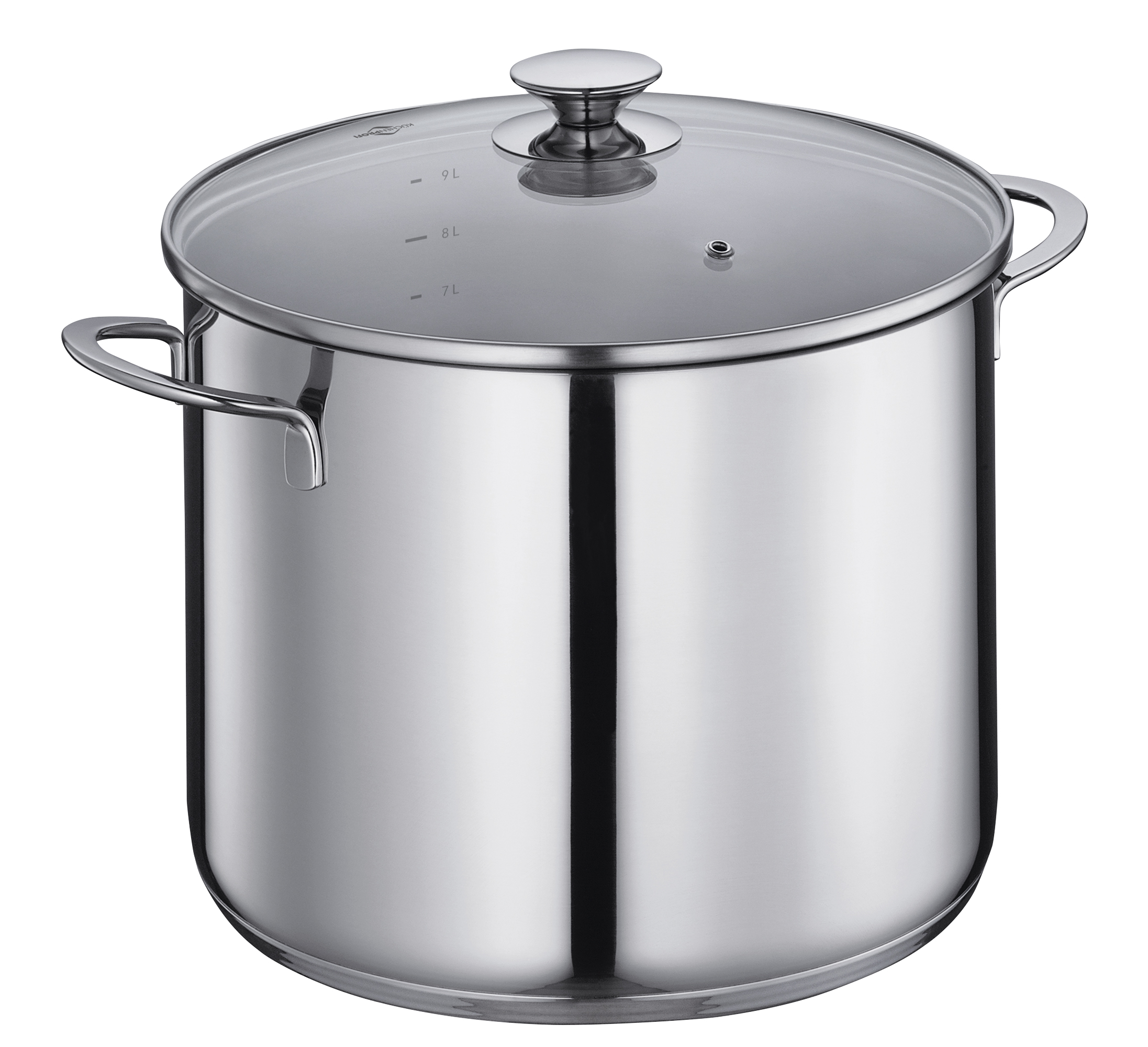 Runder Suppentopf mit zwei seitlichen Griffen und transparentem Deckel mit Griff