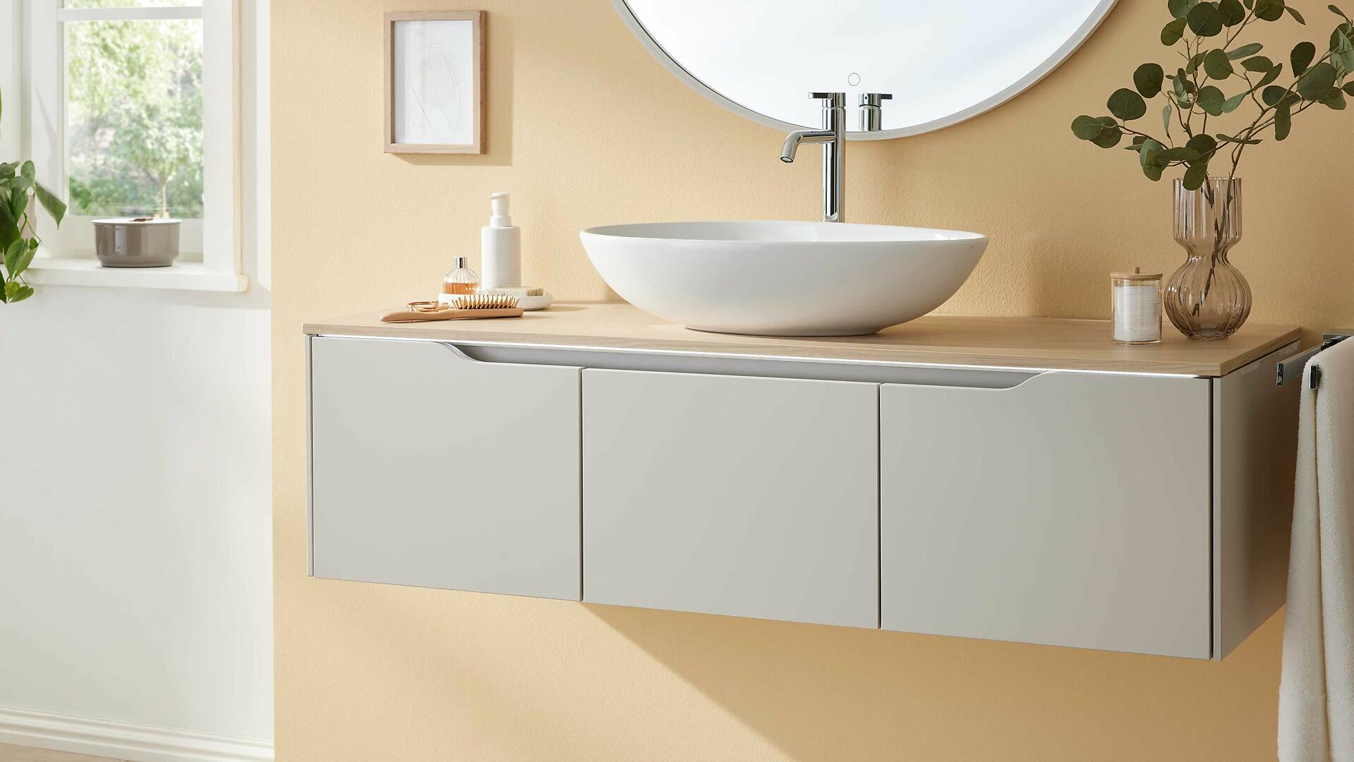 nobilia-Werke Badmöbel Interliving Serie 7969 sandfarbenes Lacklaminat Eiche Como 140 cm online bestellen