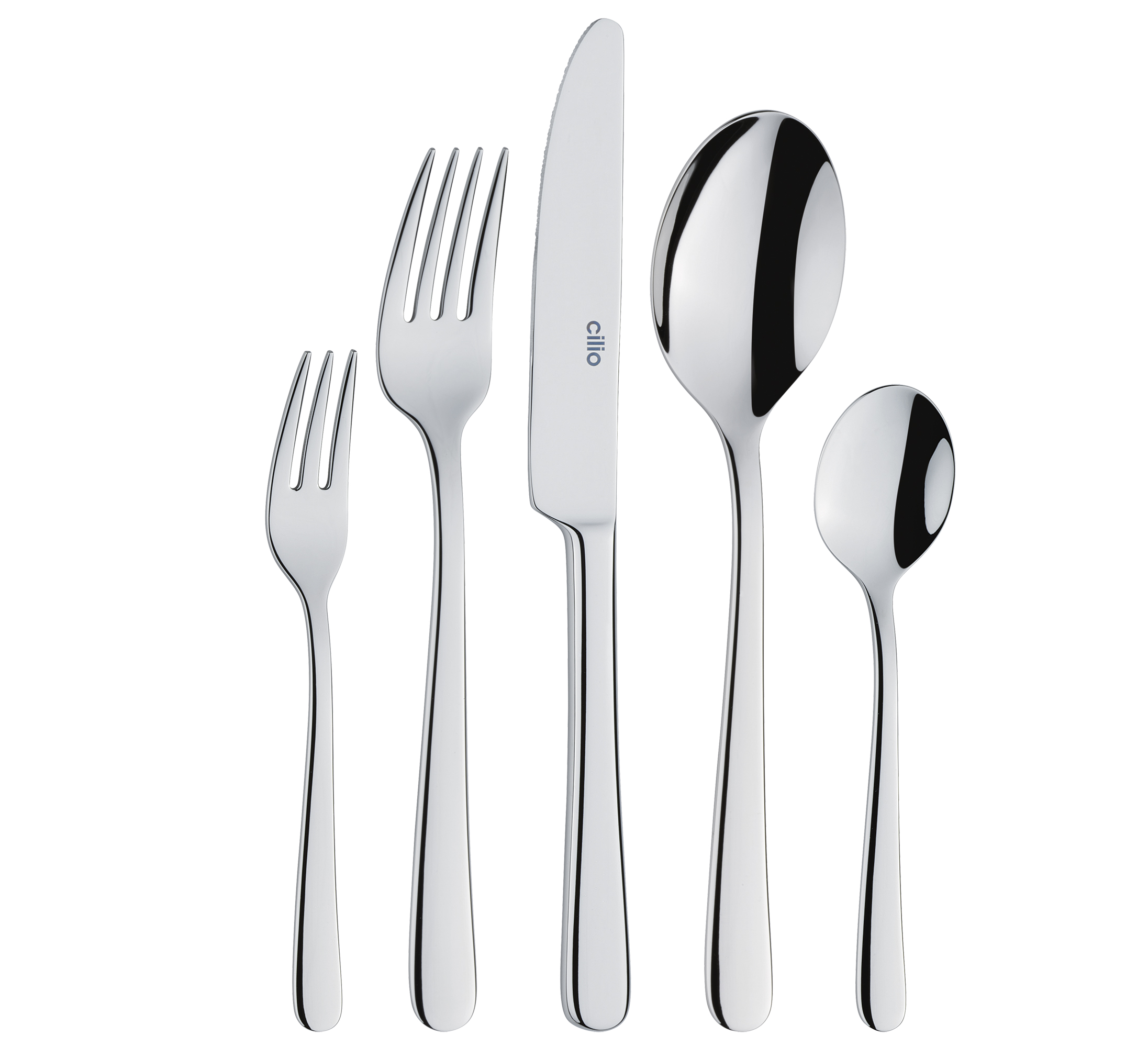 Besteckset mit Gabeln Messer und Löffeln aus glänzendem Edelstahl