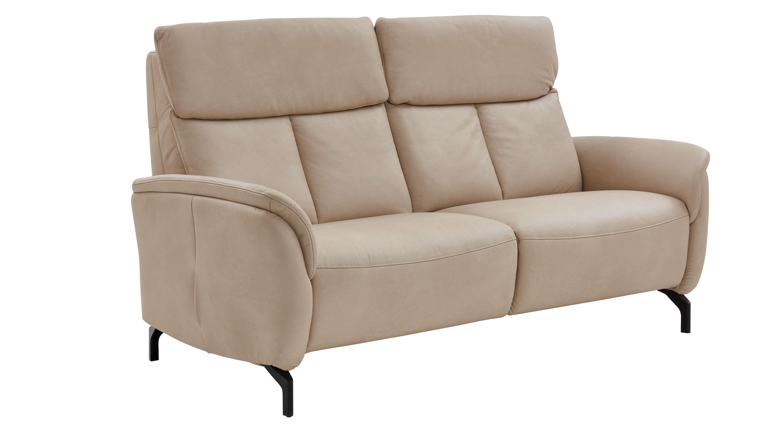 Zweisitziges Sofa mit ecrufarbenem Lederbezug und schwarzen Metallfüßen