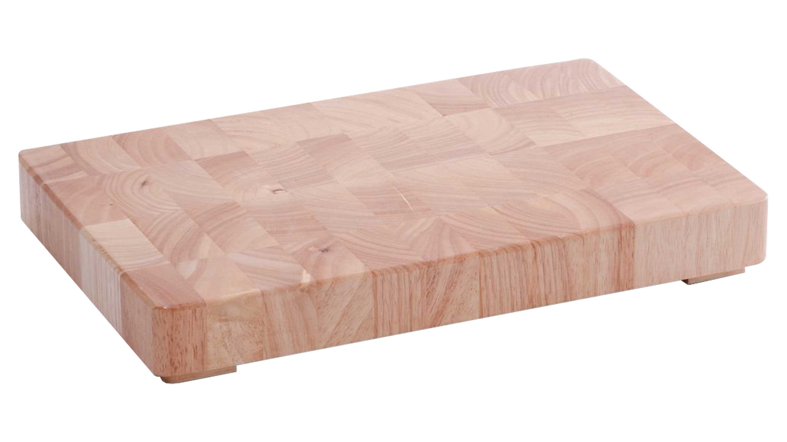 Rechteckiges Schneidbrett aus hellem Holz mit kleinen Füßen
