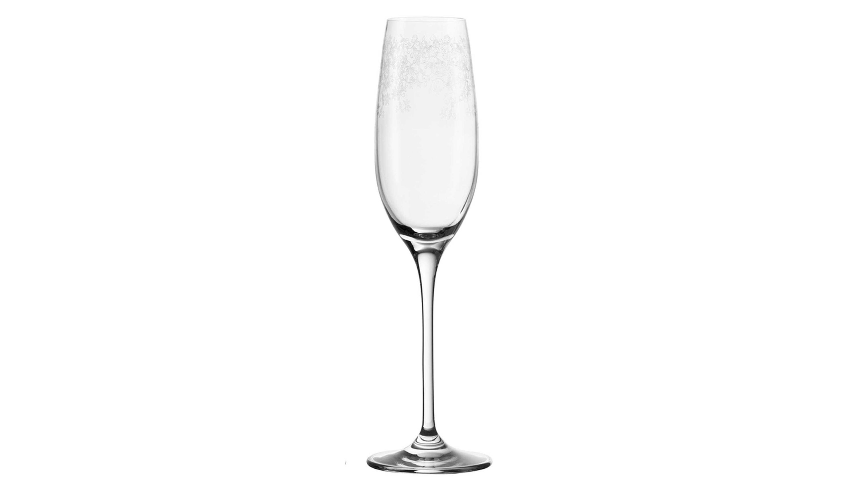 Klares Sektglas mit langem Stiel und schmaler Kelchform