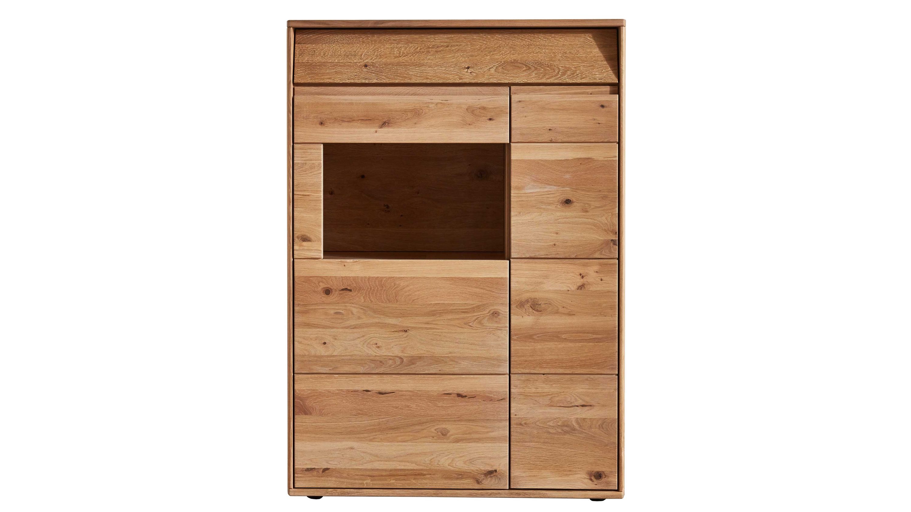 Hohes Sideboard mit mehreren Fächern und Türen in natürlicher Holzoptik