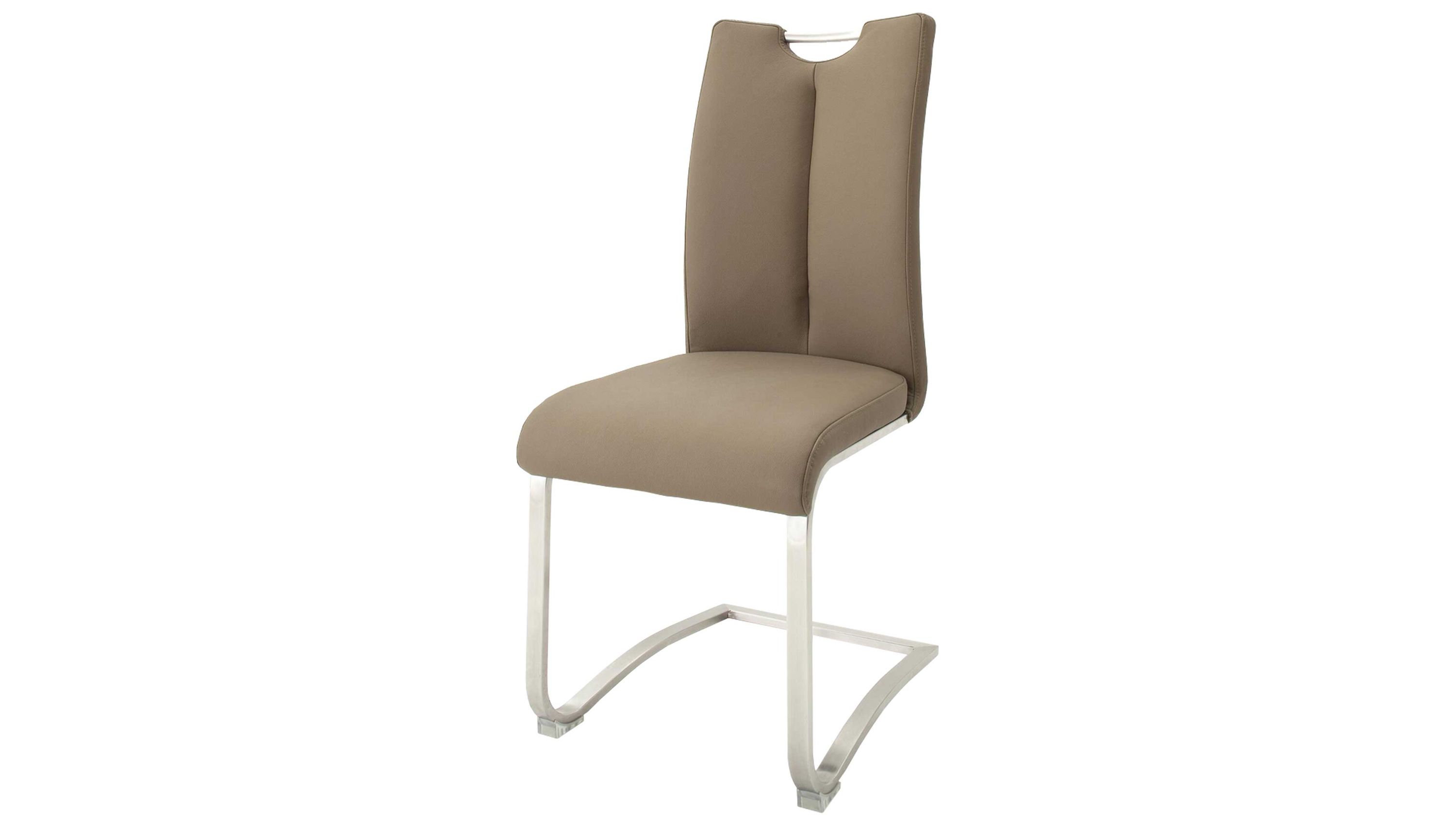 Schwingstuhl mit cappuccinofarbenem Bezug und Metallgestell Schwingstuhl mit cappuccinofarbenem Bezug und gebogenem Metallgestell