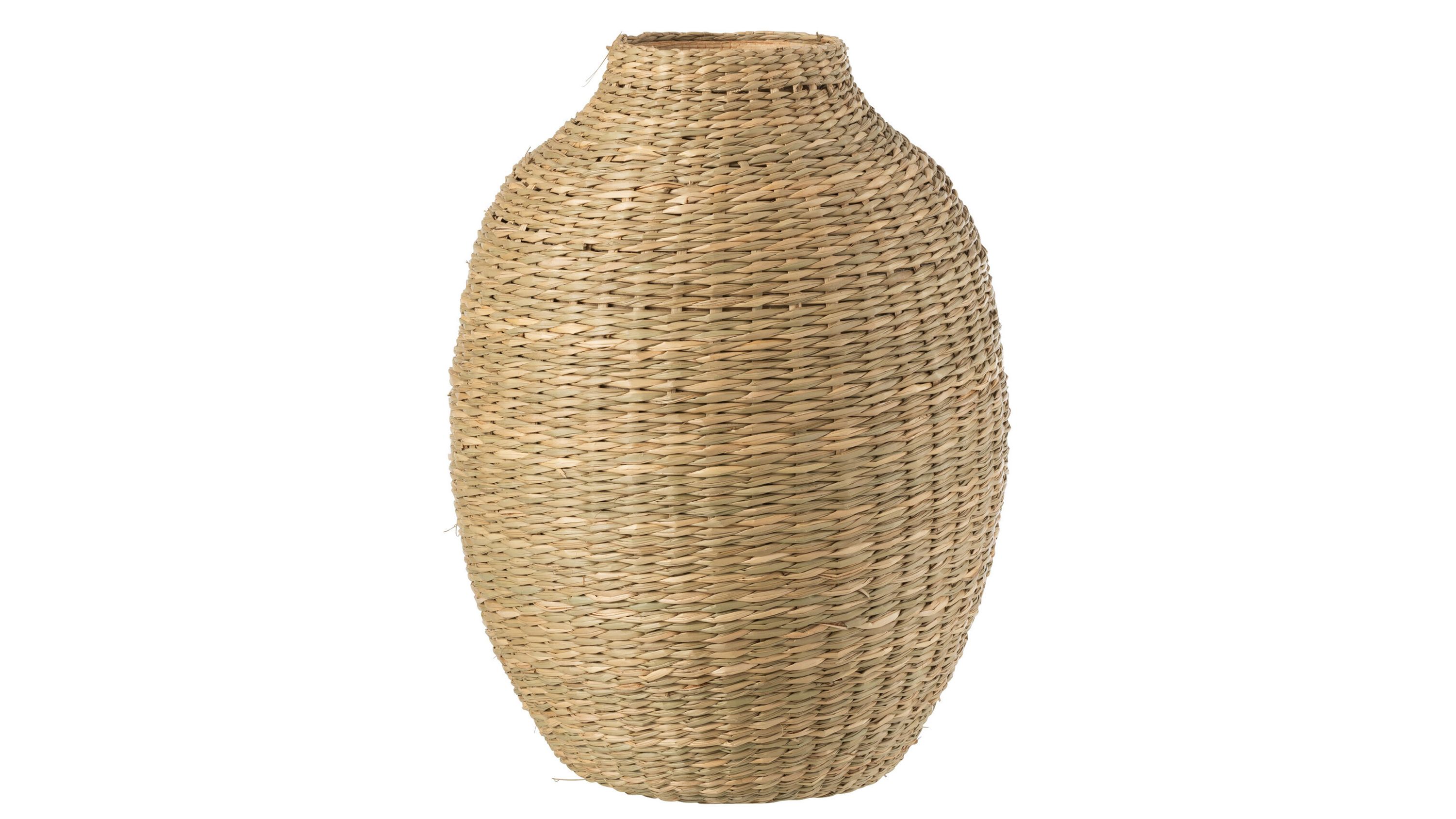 Ovale Vase aus geflochtenem Seegras in Naturfarbe Große ovale Vase mit schmalem Hals aus geflochtenem Seegras in natürlicher Farbe