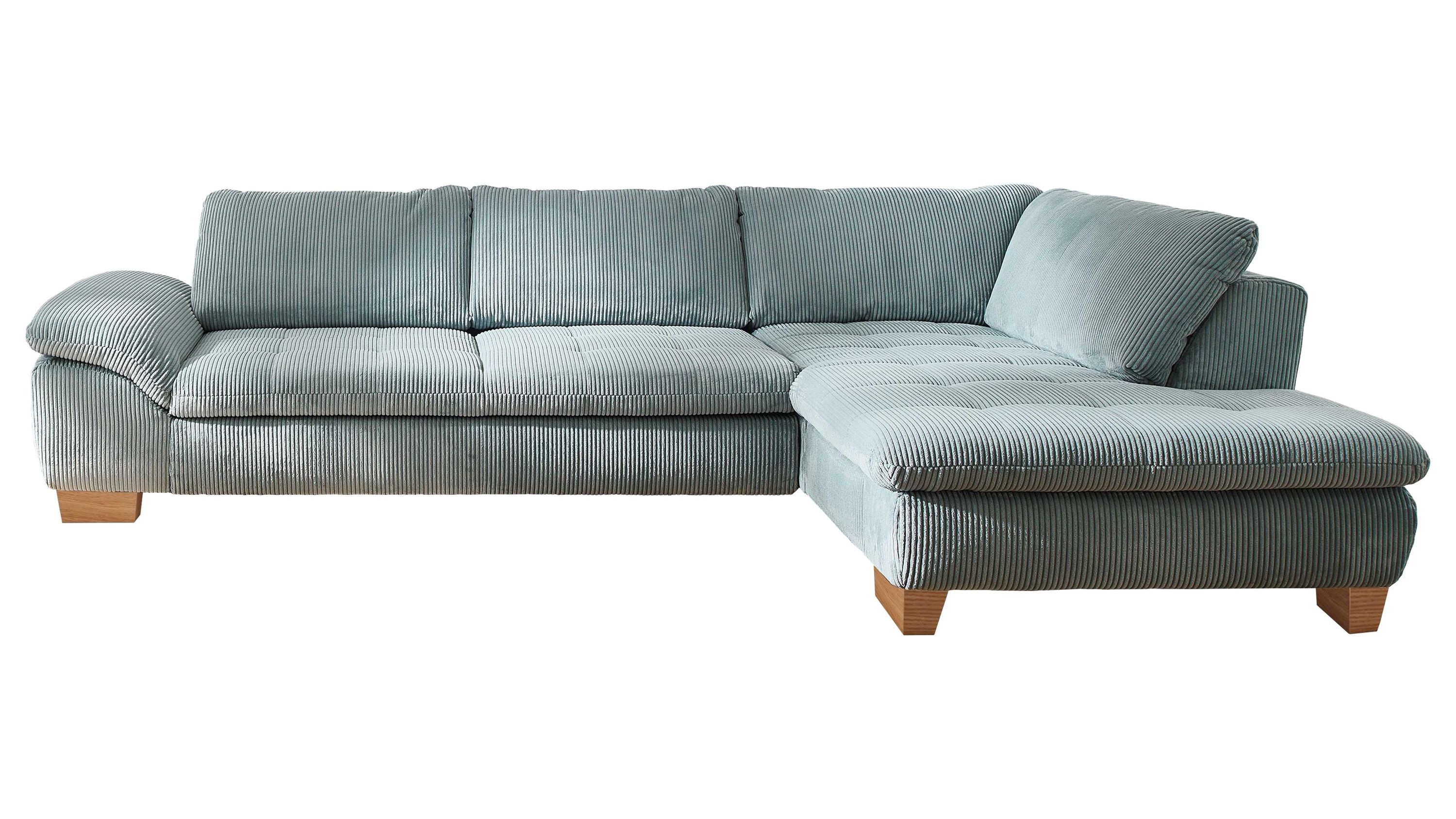 Ecksofa mit aquafarbenem Cordbezug und Holzfüßen