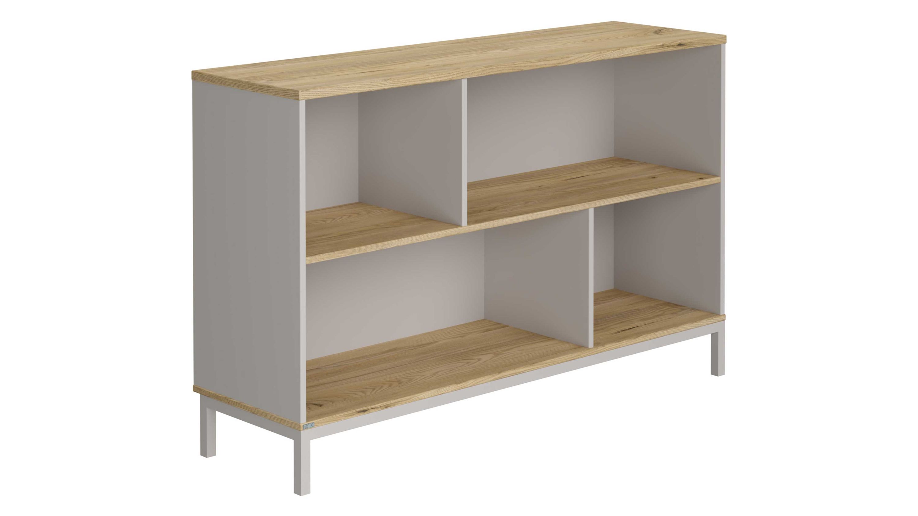 Sideboard mit vier offenen Fächern in kieselgrau und holzfarben