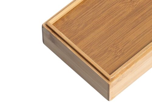 Detailaufnahme Ecke einer Bambus-Ordnungsbox 2er-Set  glatte Oberfläche und präzise Verarbeitung
