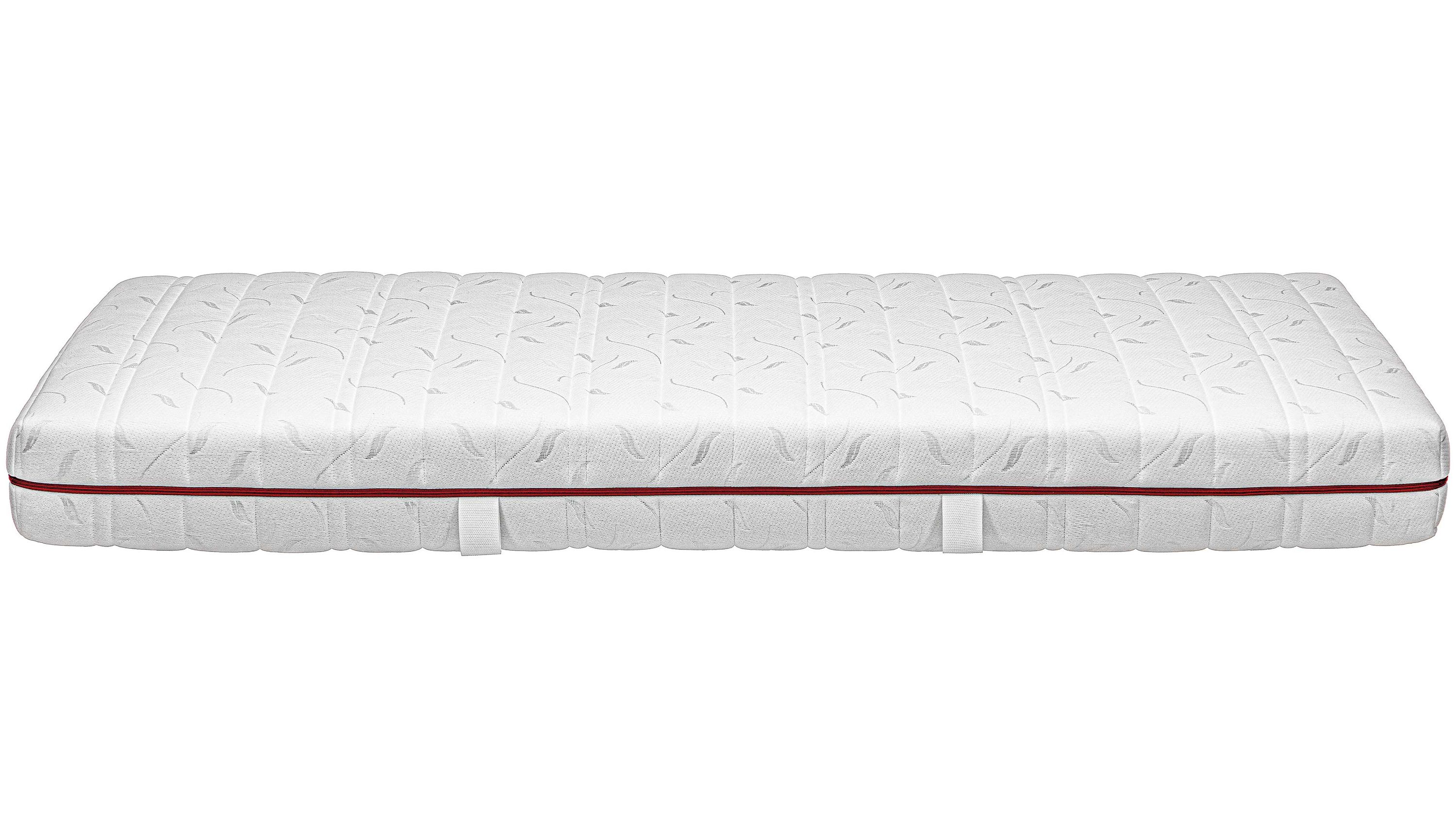Weiße Matratze mit gestepptem Muster und rotem Randband Weiße Matratze mit gestepptem Muster und rotem Randband rechteckig und flach