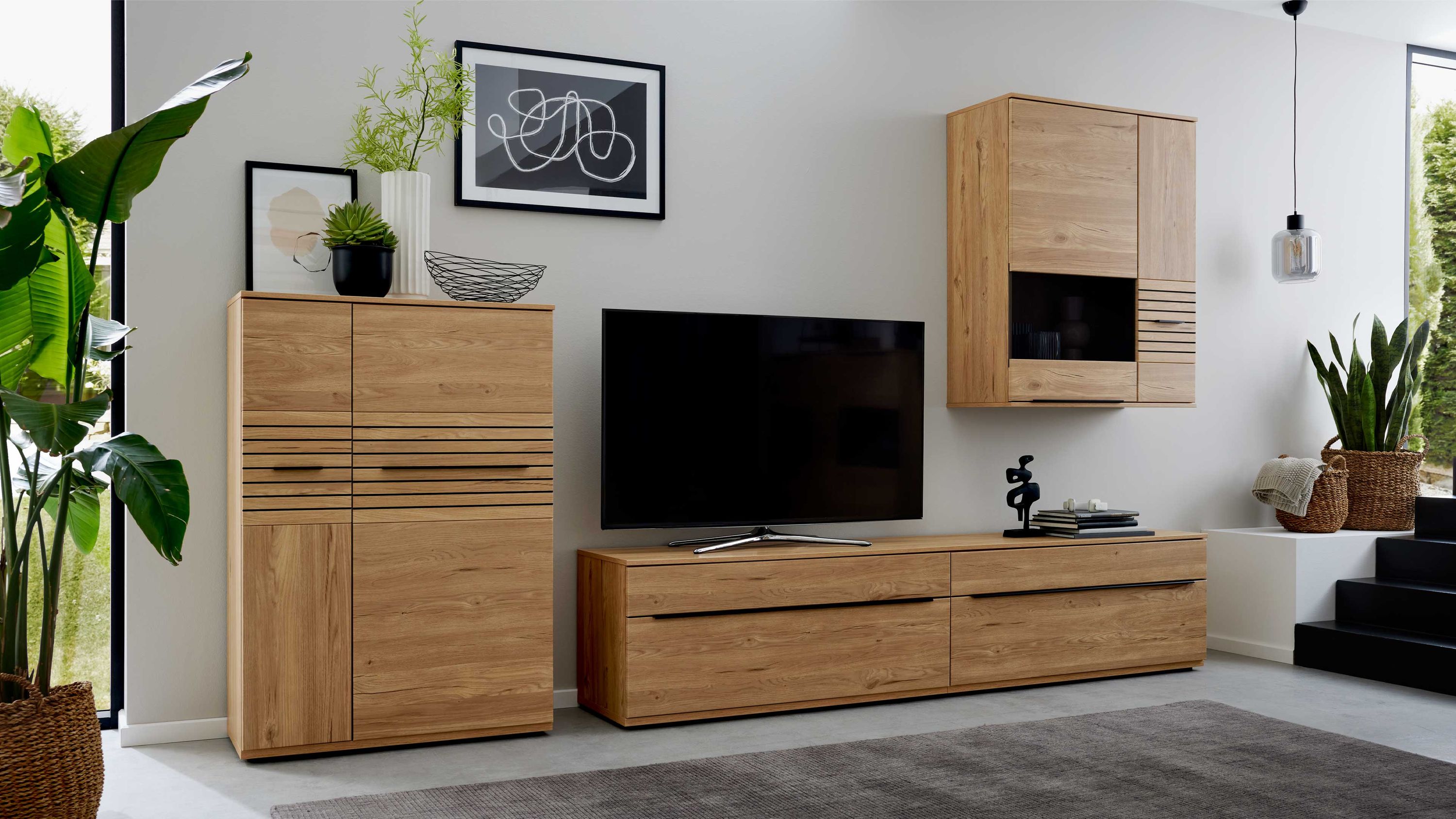 Interliving Wohnzimmer Serie 2032 - Wohnwand EB34501 Balkenbuche - Länge ca. 345 cm