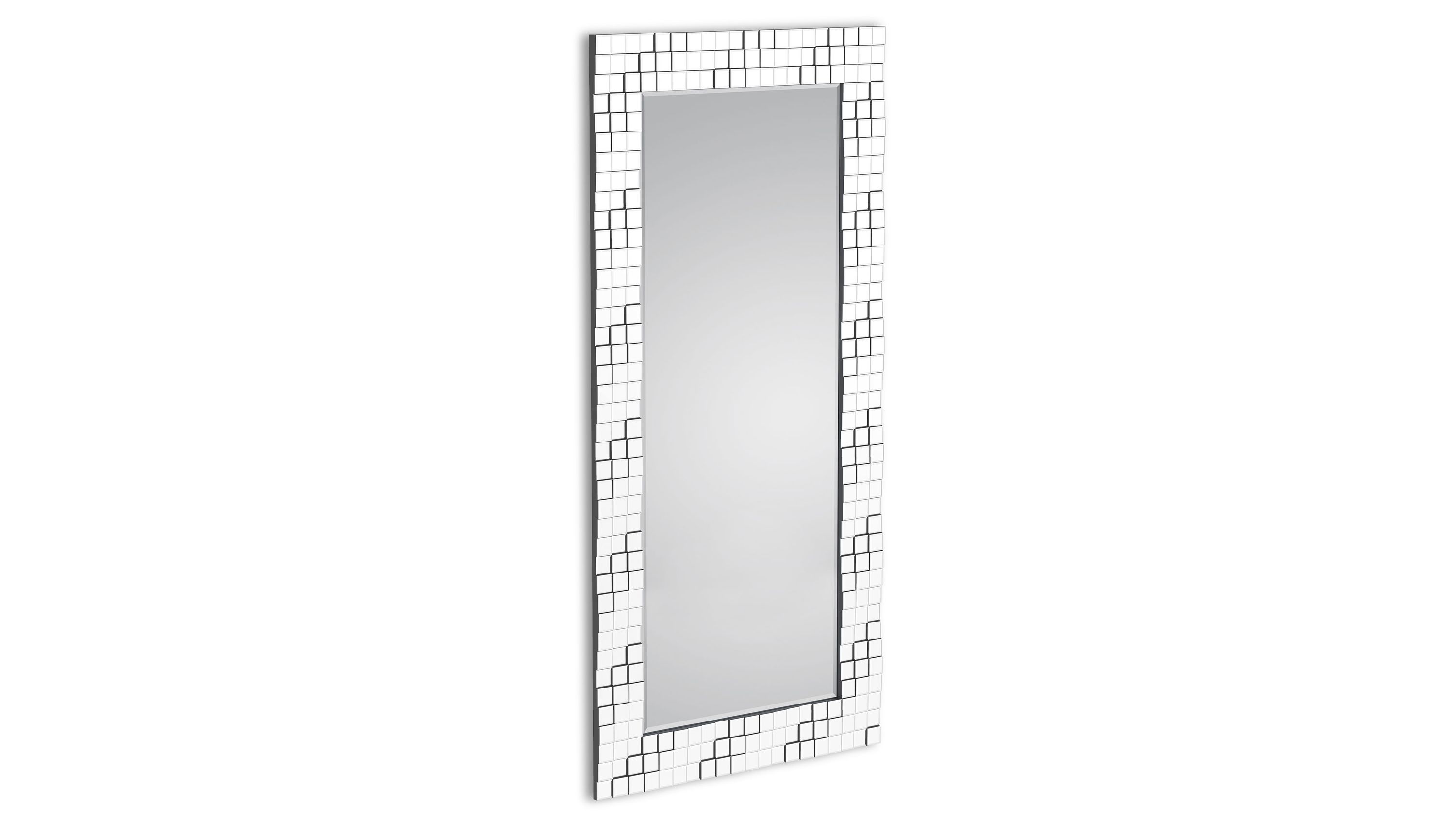 Rechteckiger Spiegel mit Rahmen aus kleinen quadratischen Spiegelstücken in Silber