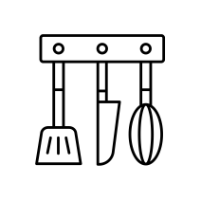 Icon mit Besteck und Teller als Symbol für Küchenzubehör, Geschirr und Besteck. Icon mit Besteck und Teller als Symbol für Küchenzubehör, Geschirr und Besteck.