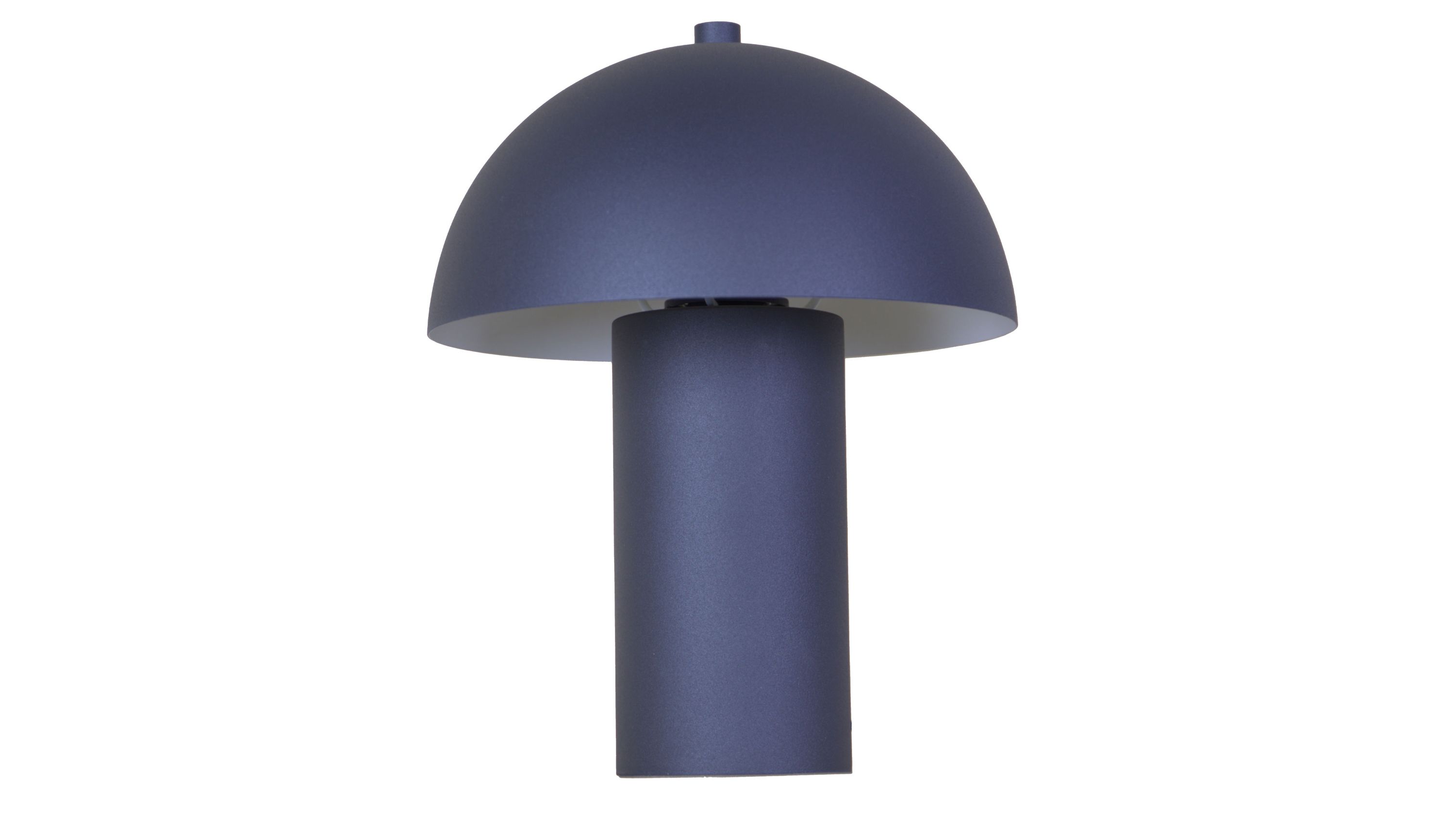 Tischlampe mit halbrundem Schirm aus schwarzem Metall Tischlampe mit halbrundem Lampenschirm und zylindrischem Fuß in schwarzem Metall