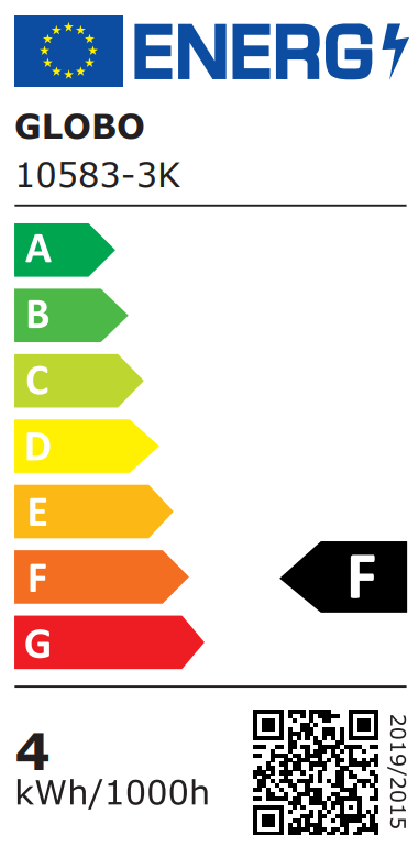 EU-Energielabel für GLOBO LED E14  Klasse F  4?kWh/1000h  mit Modellnummer 10583-3K