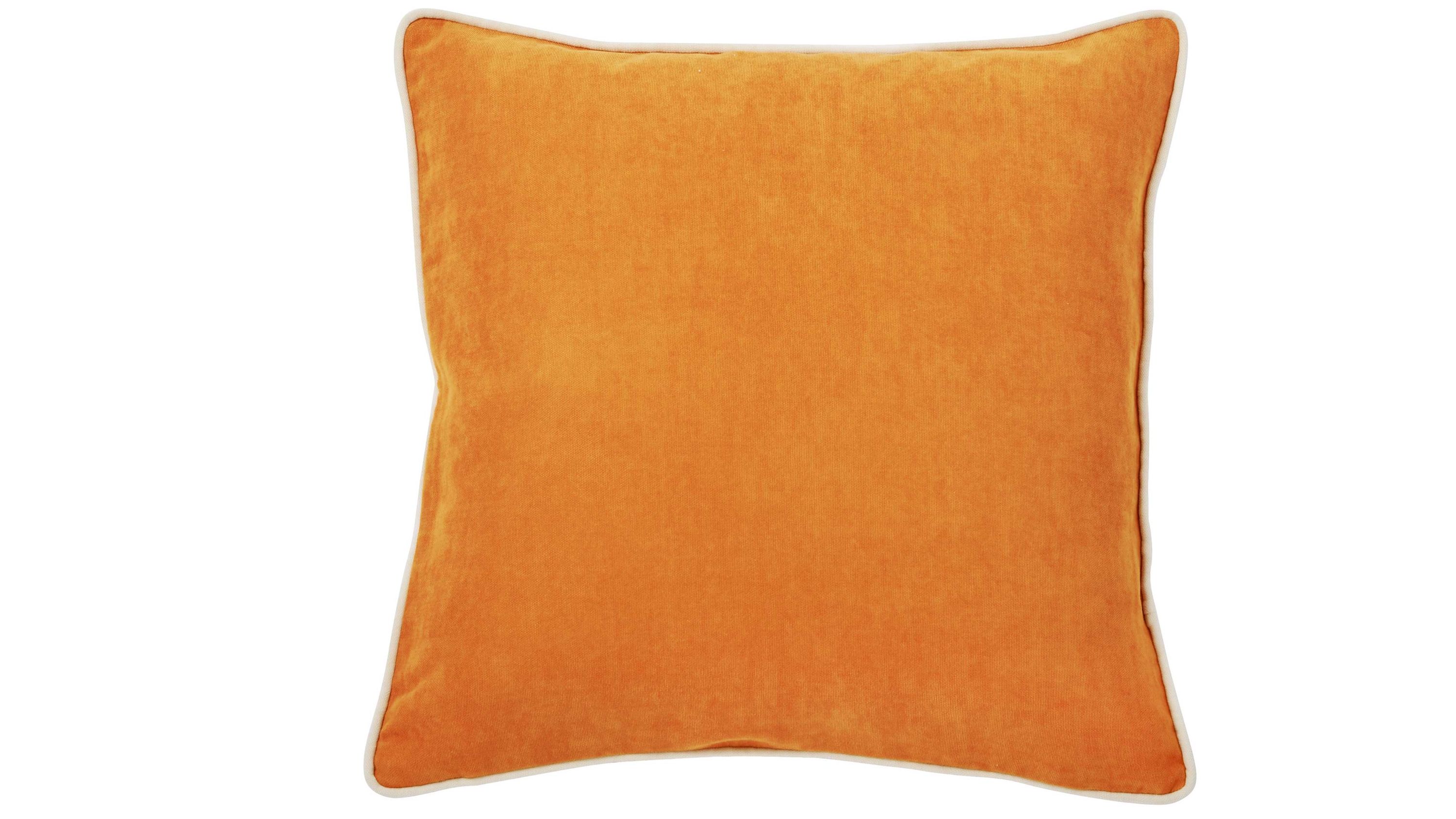 Quadratische Kissenhülle in orange mit weichem Veloursbezug
