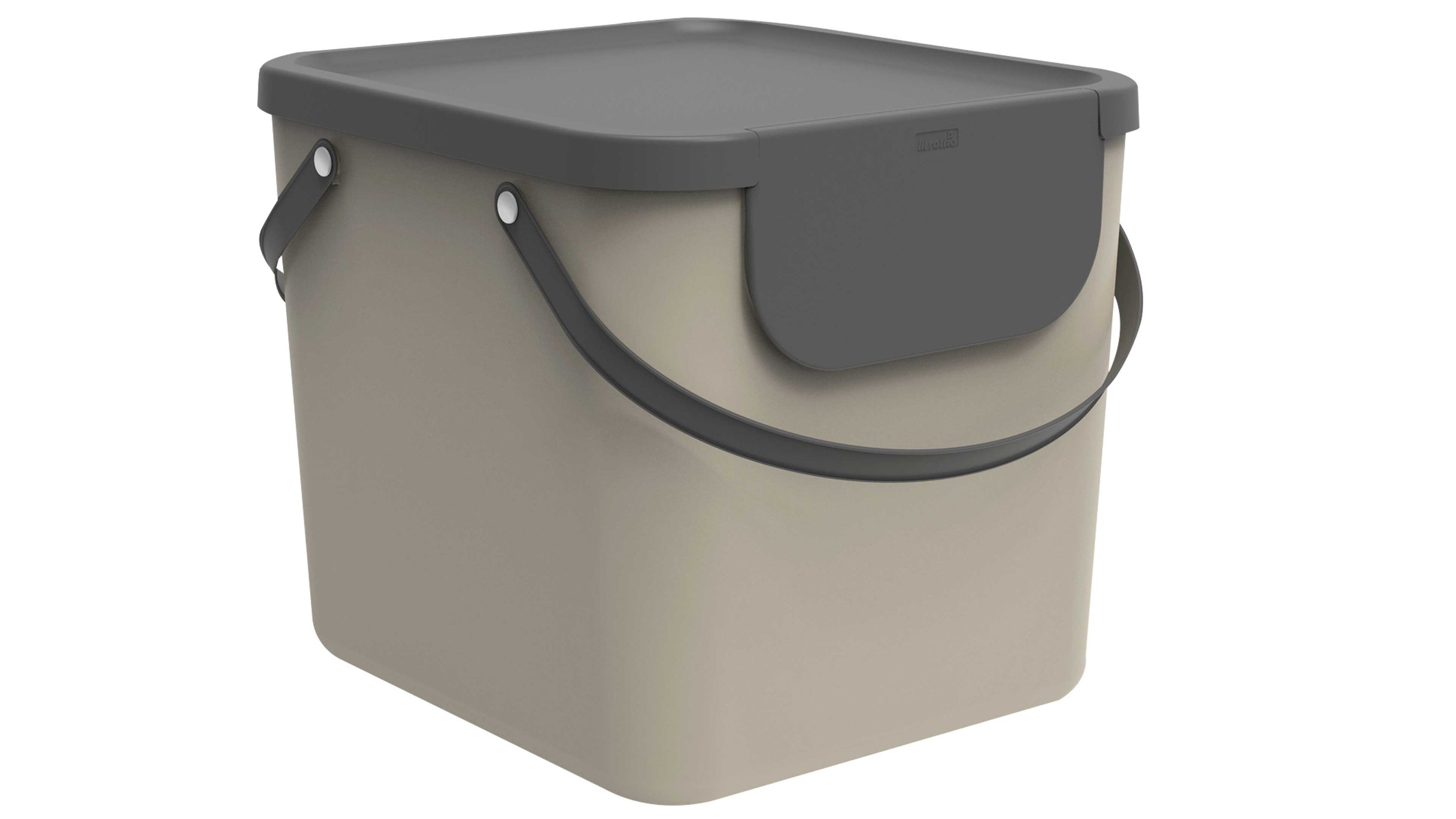 Modulares Recycling-Müllsystem mit quadratischem Behälter in hellbraun und dunkelgrauem Deckel und Griff