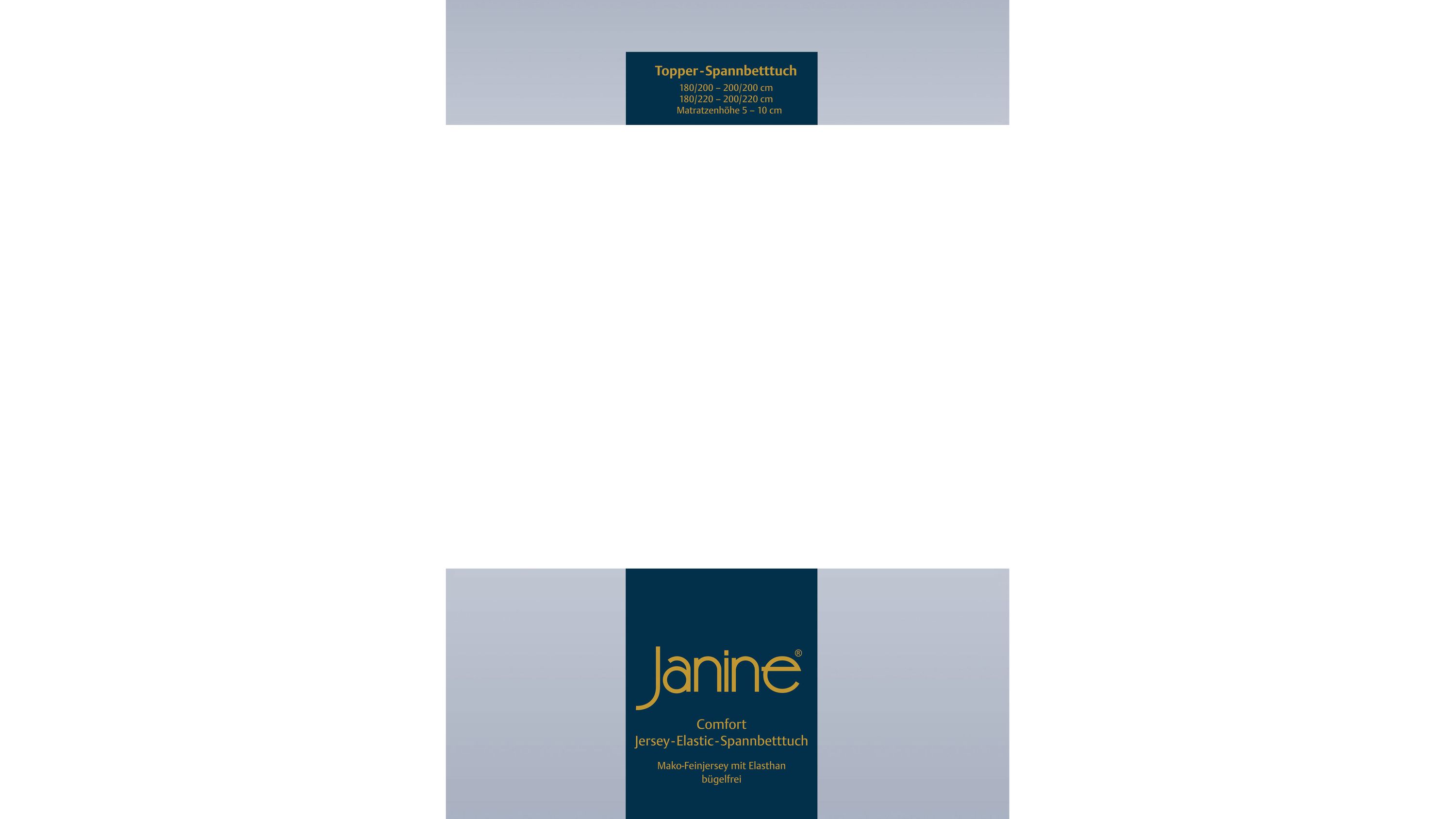 Weißes Spannbettlaken mit elastischem Rand und Markenaufdruck Janine auf Verpackung